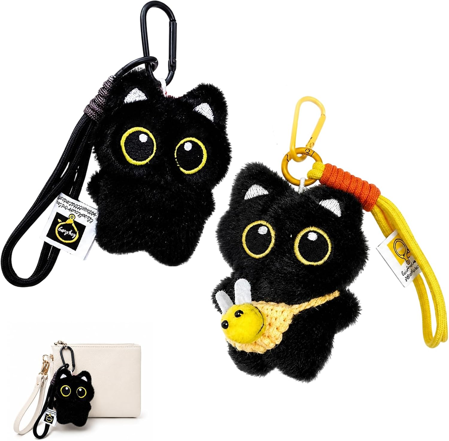 2 pieces Black Cat Keychain, Cat Plush Keychain, Ita Bag Accessories, Backpack Keychain, Two Black Cat Plush Keychains with Durable Design and Soft Material, Perfect for Daily Use and Gift Giving