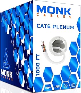 MONK CABLES | CAT6 Plenum Cable 1000ft | UTP, 23AWG, 550MHz | DSX-8000 Certified | Most Certified Cable of The Whole Market (White)