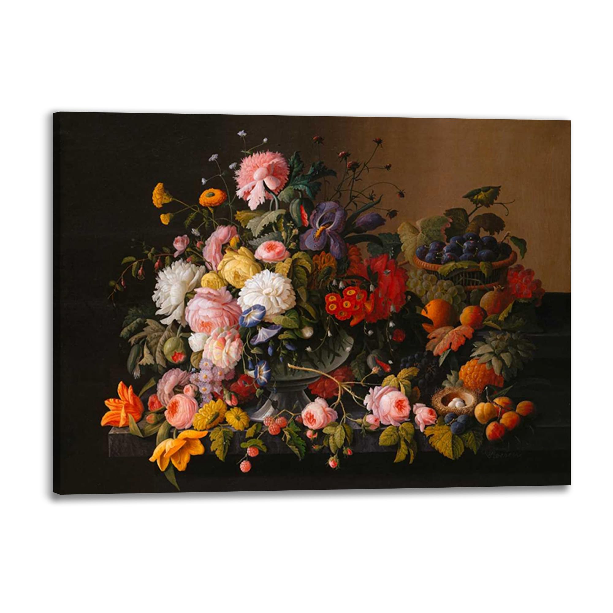 Impression sur toile Severin Roesen Flowers and Fruits 80x60 cadre bois