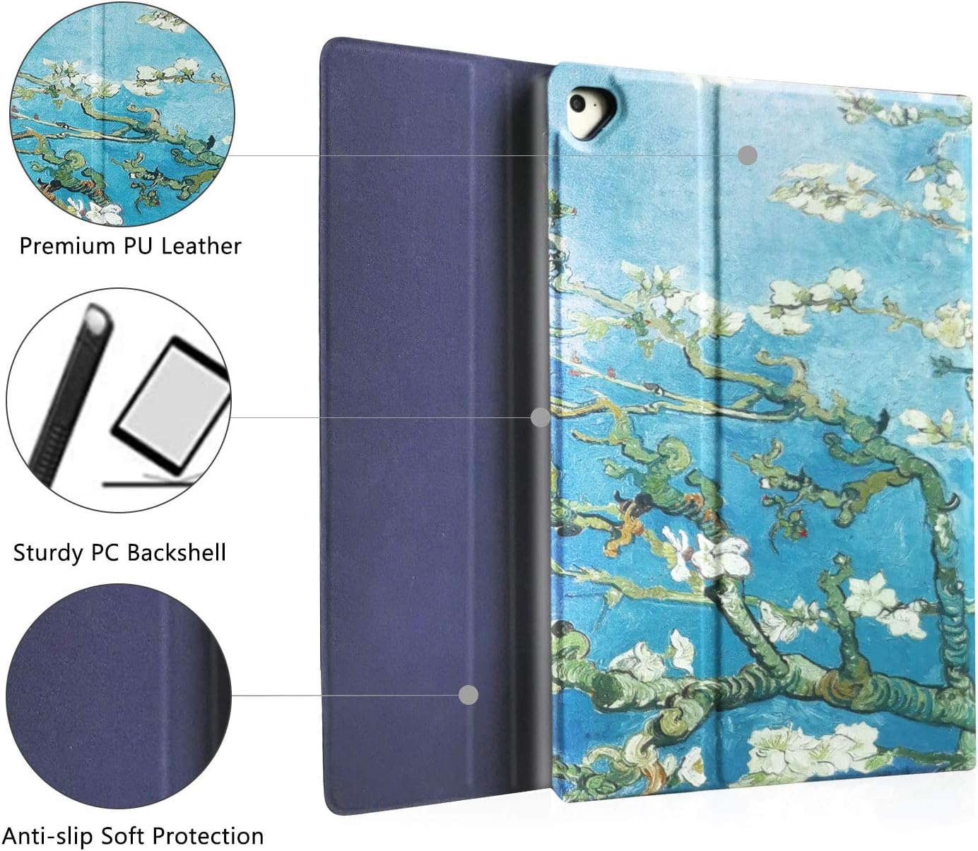 iPad Keyboard Case 9.7 for iPad 2018 (6th Gen), iPad 2017(5th,Gen), iPad Pro 9.7, iPad Air 1/2 Slim Leather Folio Cover with Wireless Bluetooth Keyboard (Blossom)
