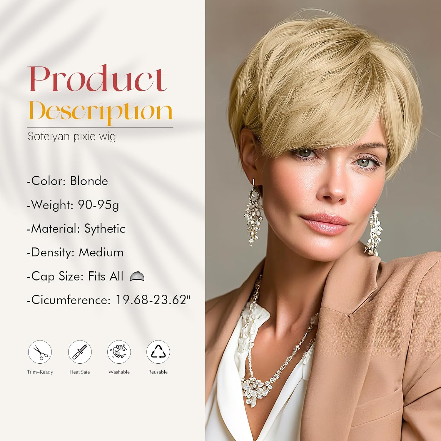 SOFEIYAN Pixie Cut Wig - Short Blonde Wig with Bangs Layered Pixie Haircut Synthetic Hair Wigs for Women Soft Glueless Heat Resistant Natural Looking Light Blond Wavy Wigs for Daily Party Use image 3