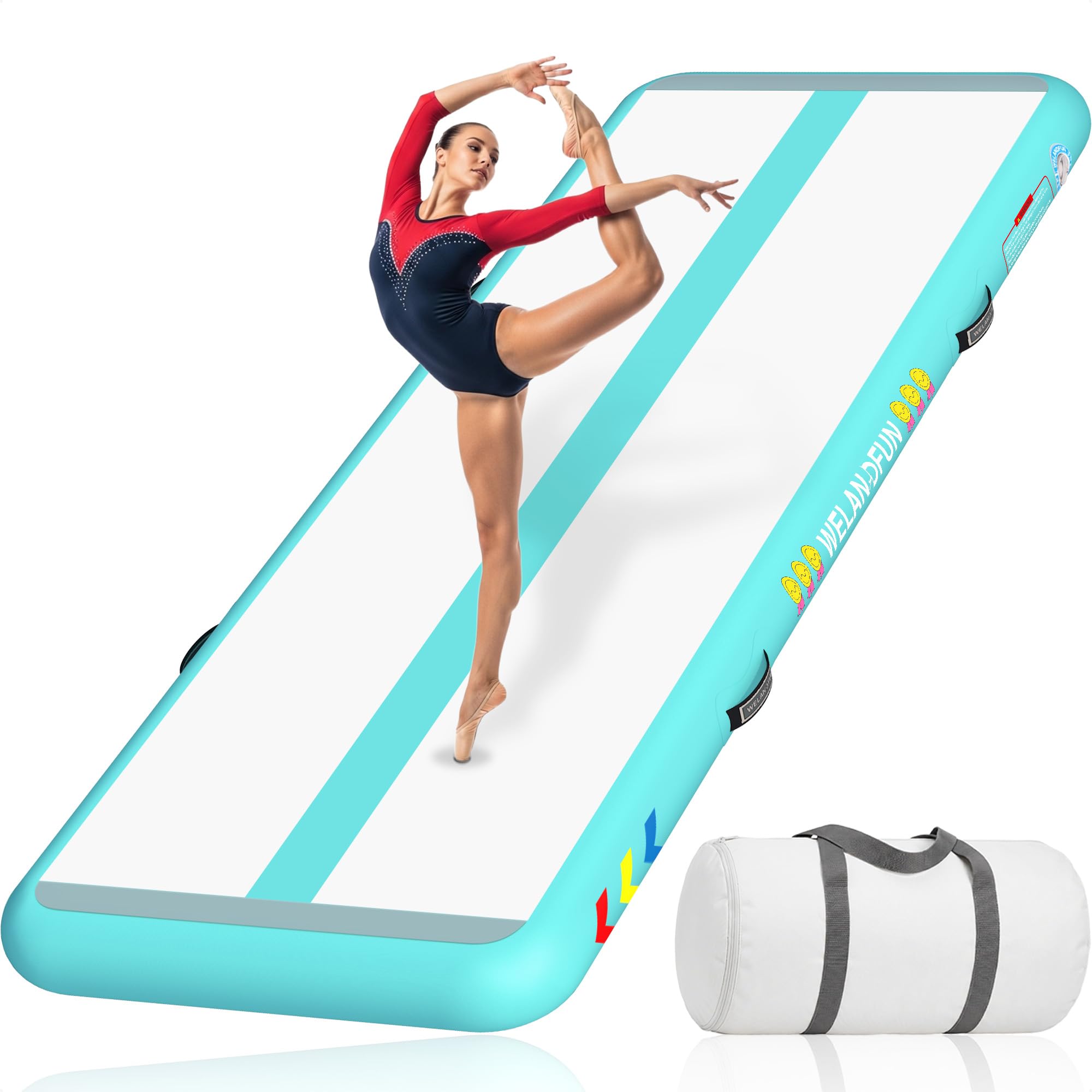 WELANDFUN Air Matte Track Turnmatte Aufblasbar 15 / 20cm mit Luftpumpe, 3/4 / 5 / 6m Gymnastikmatte Tumbling Matten, Trainingsmatte für Yoga/Zuhause/Taumel/Turnhalle/Ausbildung/Cheerleading