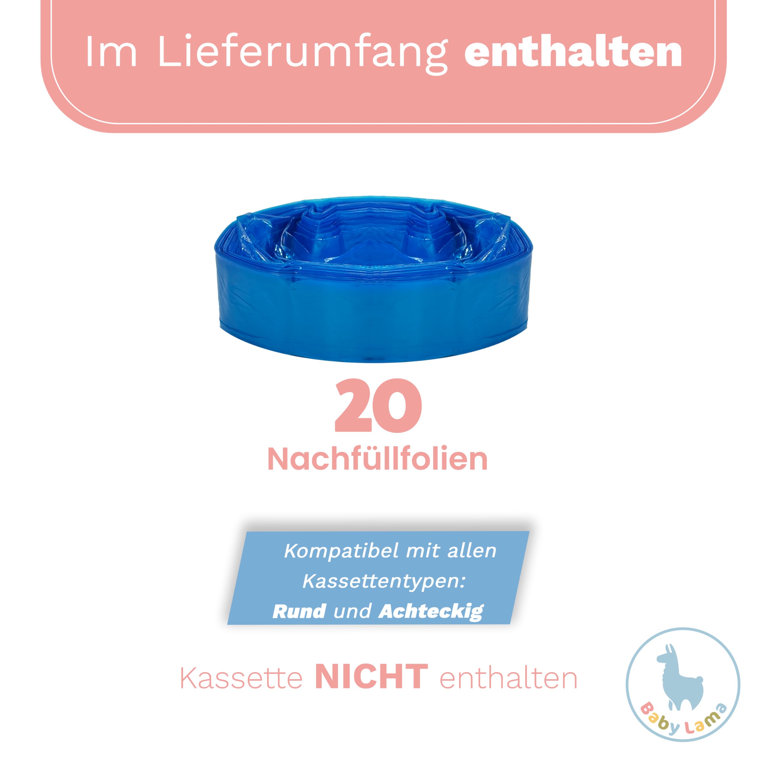 20 Stück Nachfüllfolie für Windeleimer-Nachfüllkassetten, kompatibel mit Angelcare, Litter Locker, Littycat und Spross