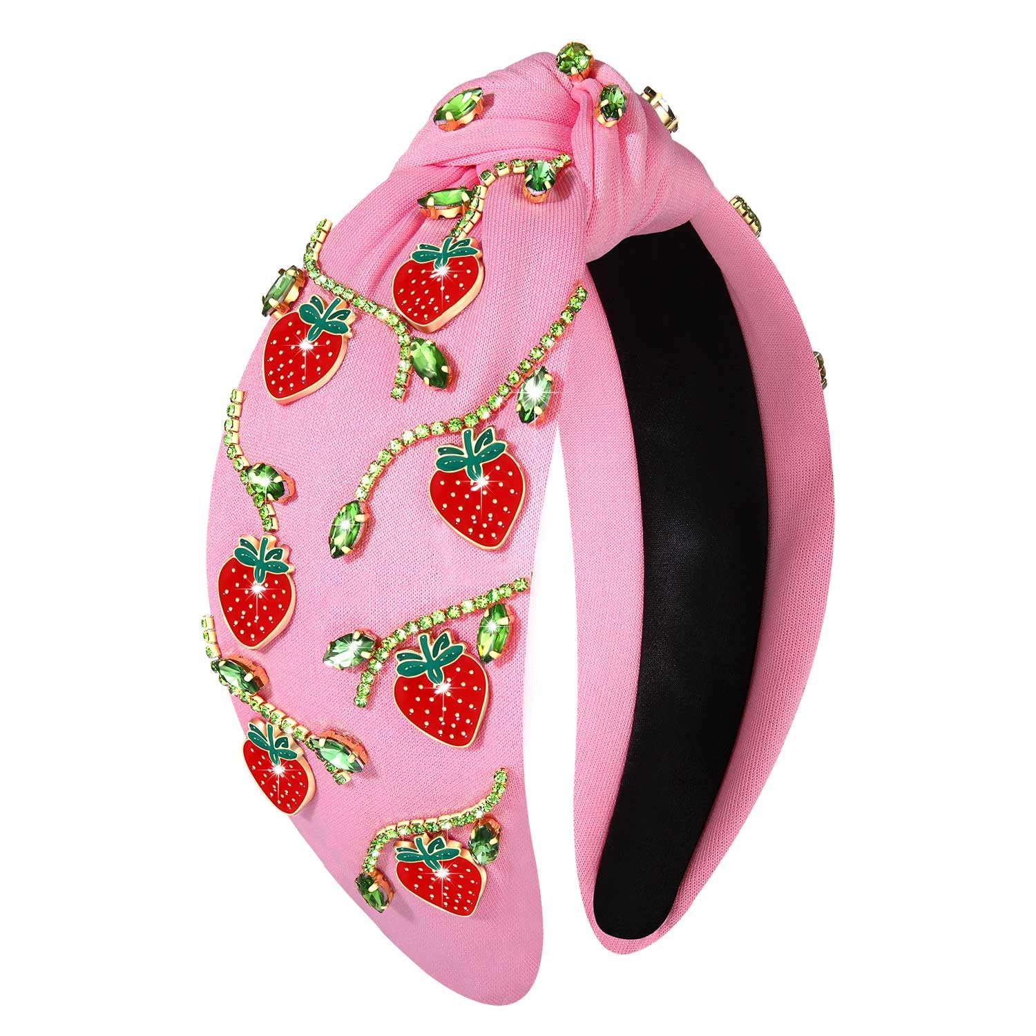 NVENF Strawberry Headbands Accessories Summer Fruit Headband for Women Jeweled Rhinestone Knotted Headband Boho Spring Summer Hair Accessory Tropical Beach Vacation Outfits Gifts (Strawberry A-Pink)