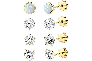 4Pairs Women Hypoallergenic Stud Earrings Gold Flat Back Cartilage Earring
