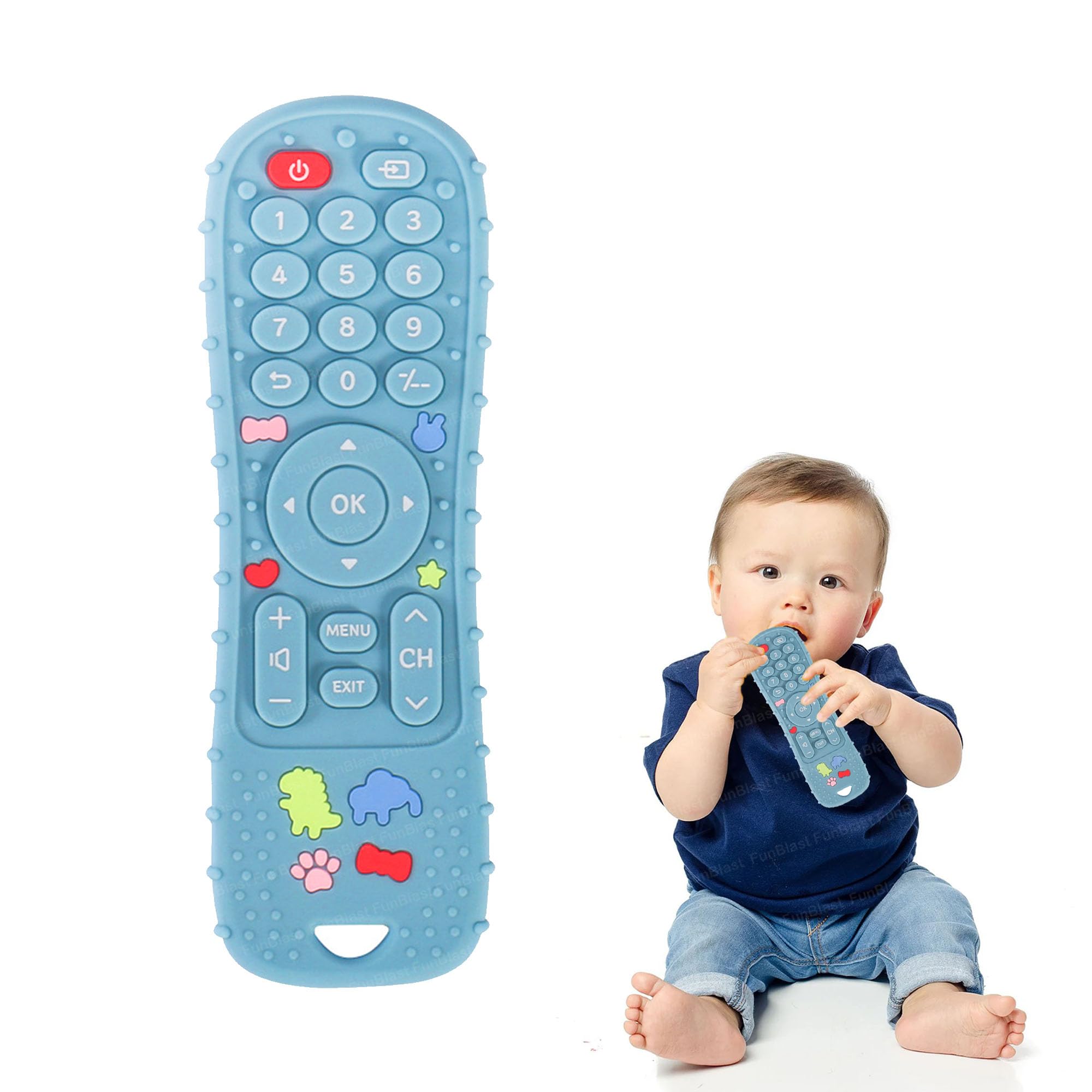 FunBlast Teether for Babies - Silicone Remote Teether for 3+ Month Baby & Toddlers, Teething Toys for Baby and Toddlers, Helps Biting Skills Development, Activity Toys for Babies (Blue)