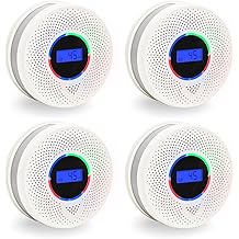 10-Year Battery Smoke and Carbon Monoxide Detector, 2-in-1 Smoke CO Alarm with Digital Display, Reliable Fire and CO Alarm for Home, Bedroom, Kitchen (4 Pack)
