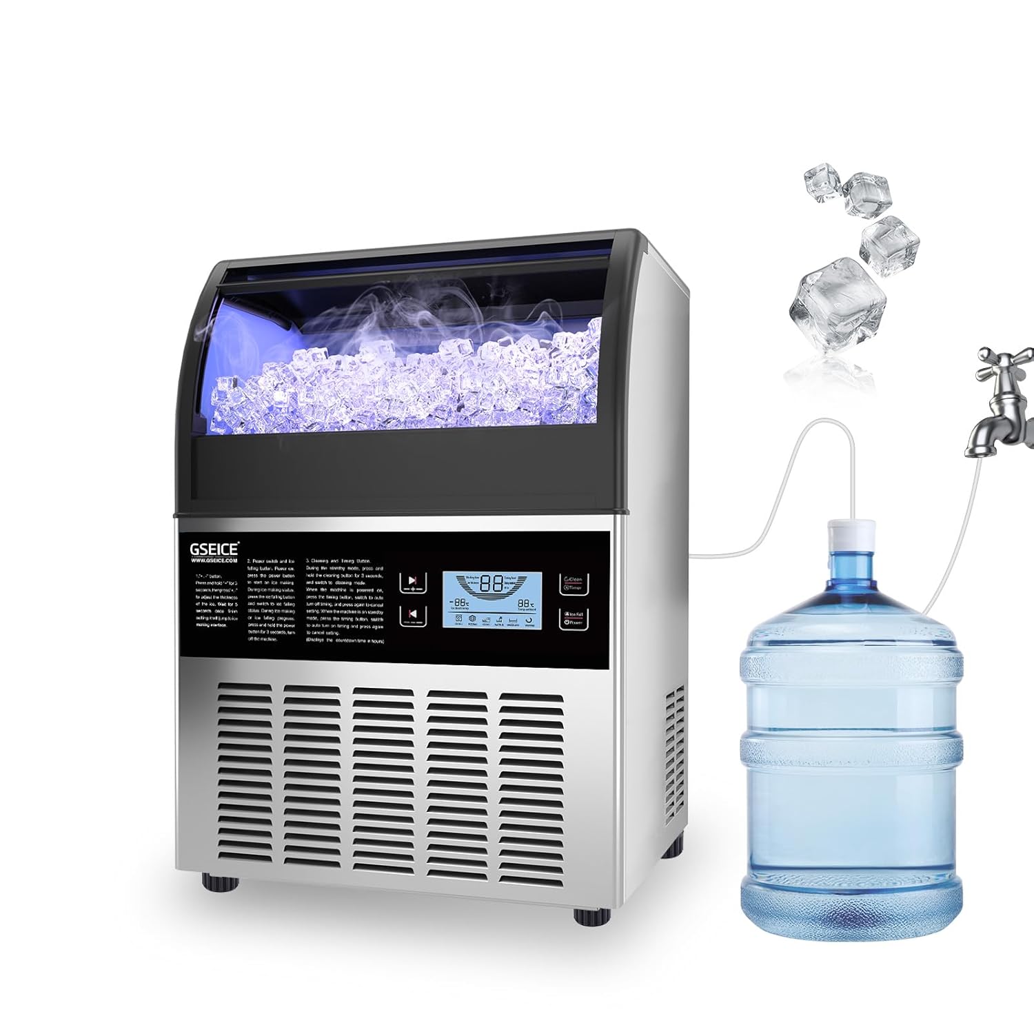 GSEICE Commercial Ice Maker Machine with bottled water connection