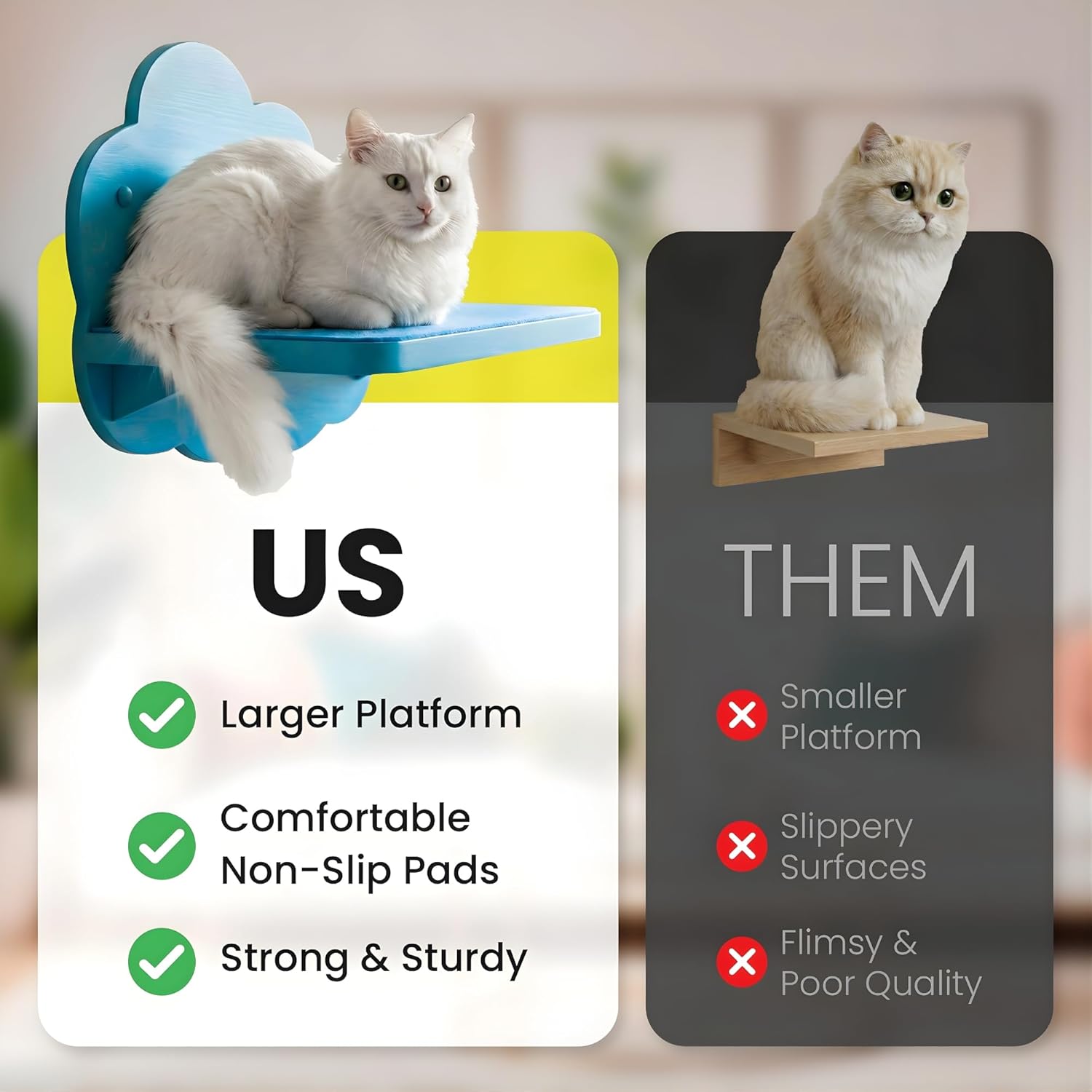 Cat Wall Shelves & Furniture – Sturdy Wall Mounted Cat Furniture, Floating Cat Shelves, Cat Wall Steps & Perches for Indoor Cats (Cloud Blue)