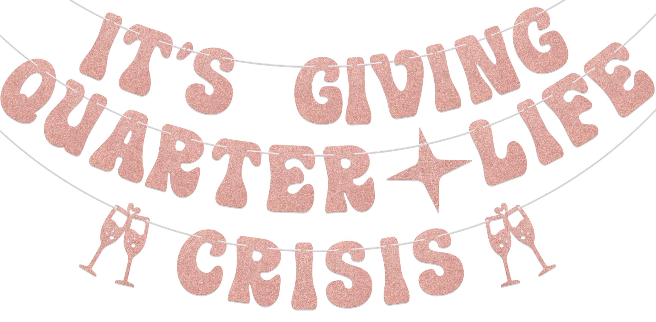 KEWUFD It's Giving Quarter Life Crisis Banner Cheers to 25 Years Anniversary Party Supplies Rose Gold Glitter