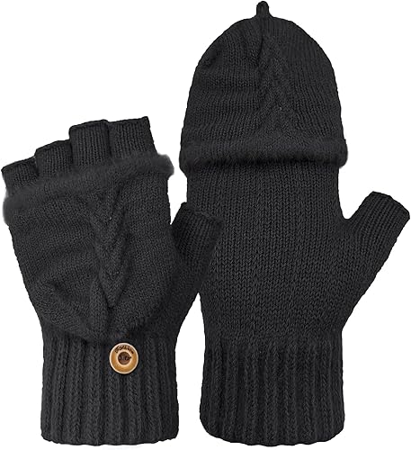 Miniatura 70 de Beurlike Guantes de invierno para mujer, de lana cálida, a prueba de viento, convertibles, sin dedos Negro