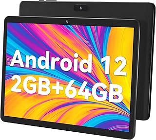SGIN 10.1 Inch Tablet with 1280 * 800 IPS Display, 2GB RAM 64GB ROM Android 12 Tablets with Quad-Core A133 1.6Ghz Processor, 2MP + 5MP Camera, Bluetooth, WiFi, GPS, 5000mAh, Black