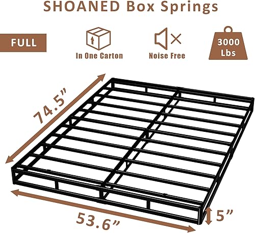 Miniatura 2 de Bases de resortes tamaño matrimonial - Base de colchón de perfil bajo de 5 pulgadas sin ruido, base de cama de metal resistente con funda de tela