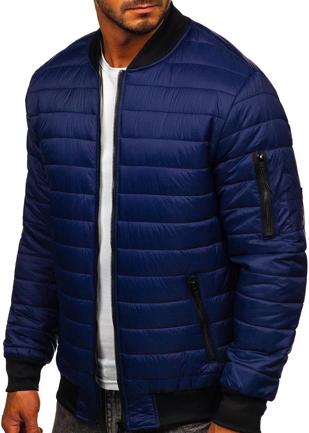 Ymosrh Mens Fashion Jackets Men's Autumn Winter Zipper Pocket Cotton Warm Down Jacket Packable Light Coat Coats