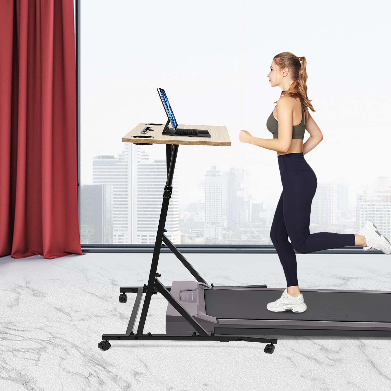 Bureau de vélo pour entraîneur de vélo, tapis de marche, tapis de course, table d'entraînement avec roues, hauteur réglable 90-118 cm, bureau d'ordinateur de fitness, pour appartements, bureaux