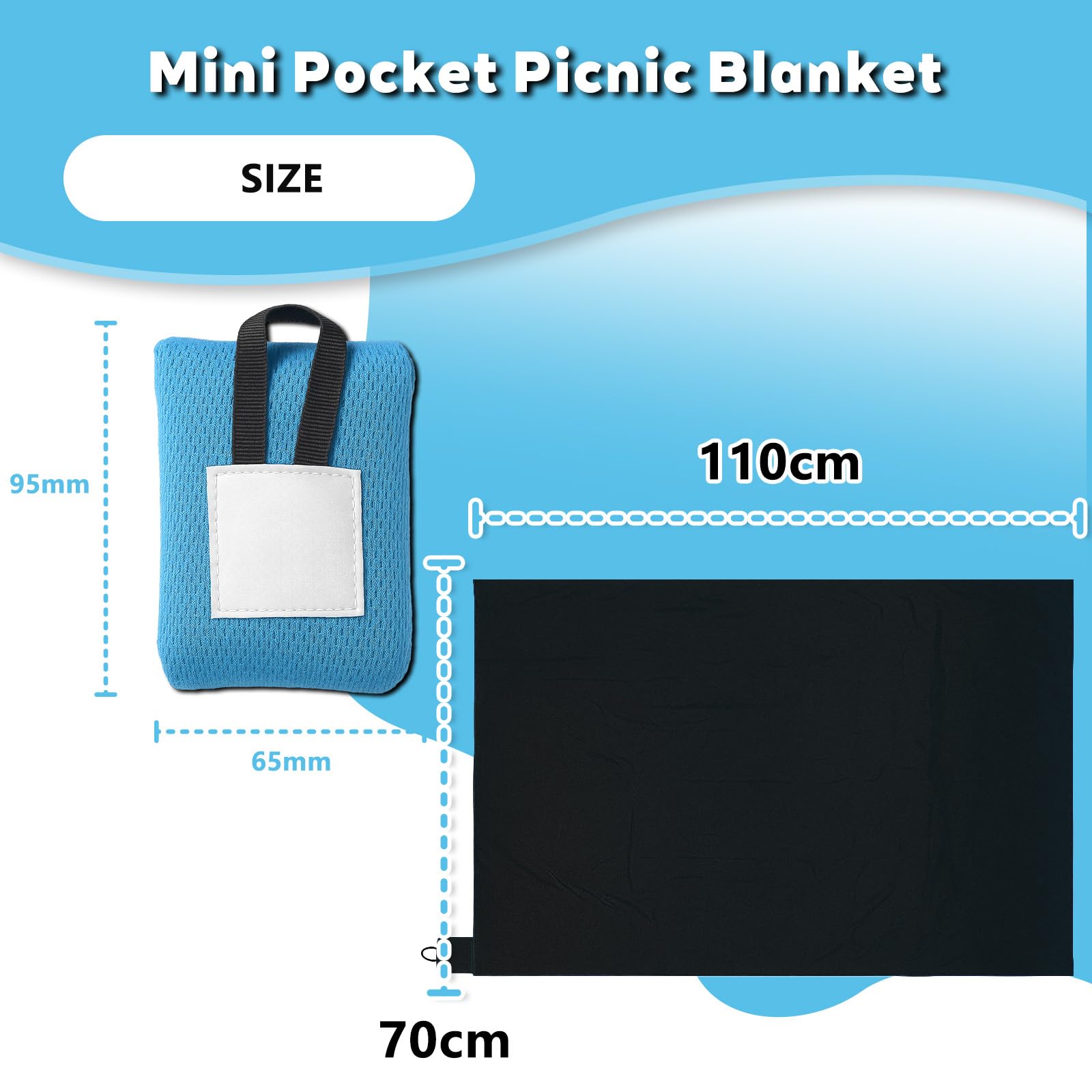 Telo da Picnic Impermeabile Ultra Sottile 40g Coperta Tascabile Blu 110x70 cm Antisabbia Antivento