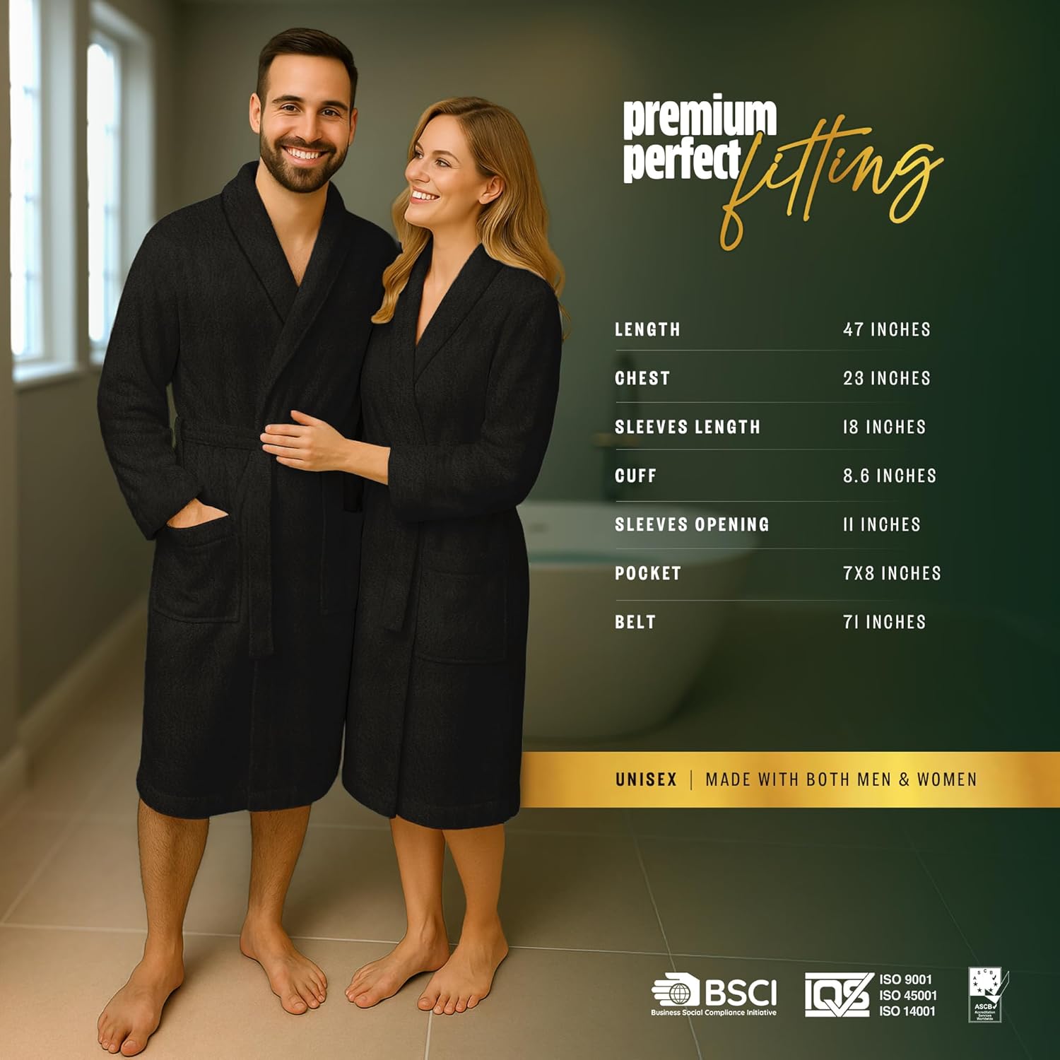 Pearl Linens Cotton Terry Shawl Collar Bathrobe - Soft, Lightweight & Absorbent Unisex Spa Robe for Women & Men - 1 Piece - Image 6