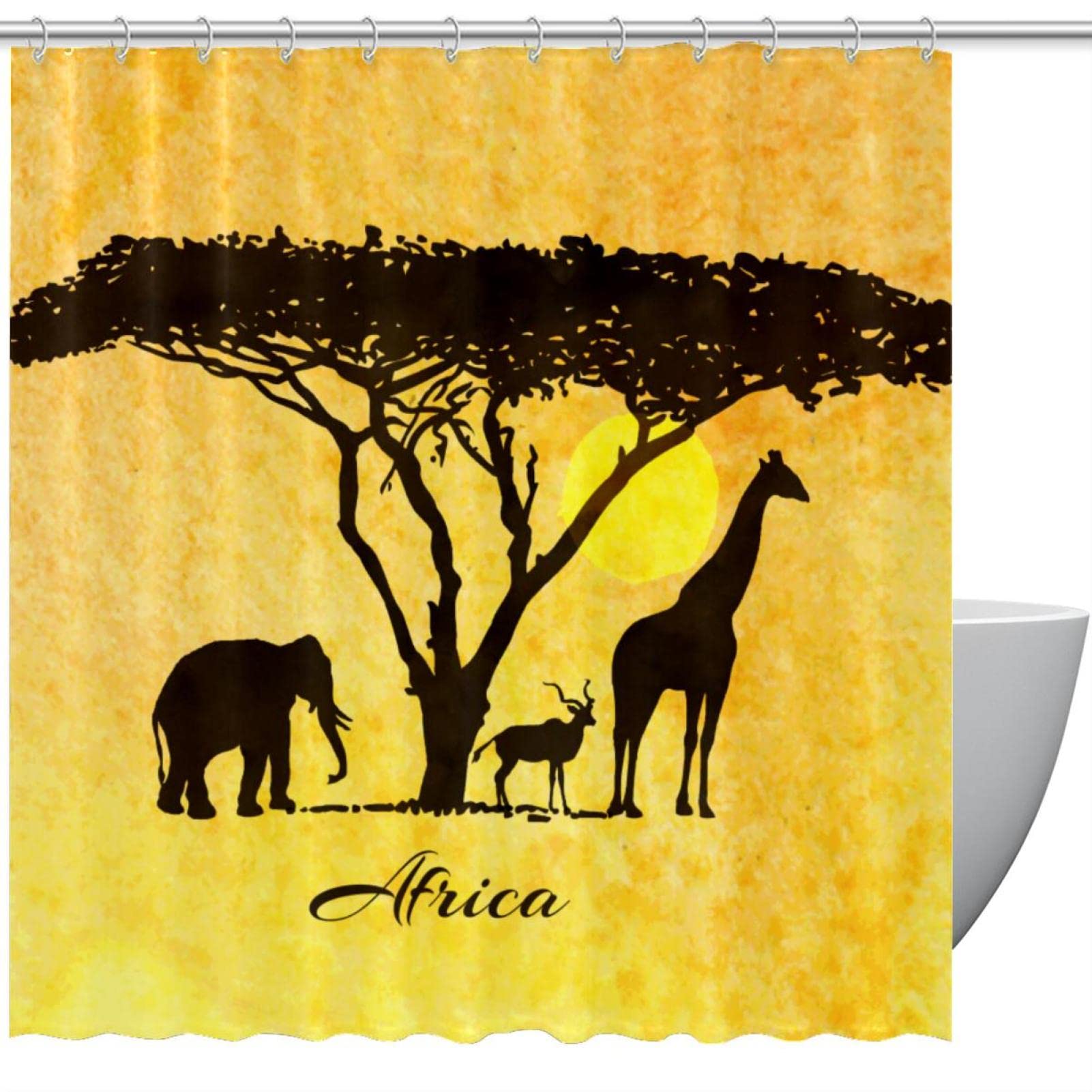 Rideau de douche animaux africains jaune étanche coloré 183x183