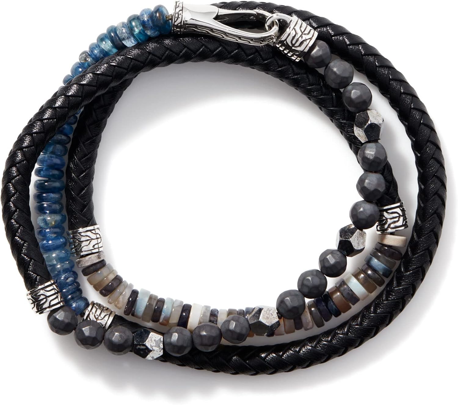 Men's Classic Chain Silver Triple Wrap Bracelet on 6mm Leather with Hook Clasp (Black Leather- Large): Clothing, Shoes & Jewelry