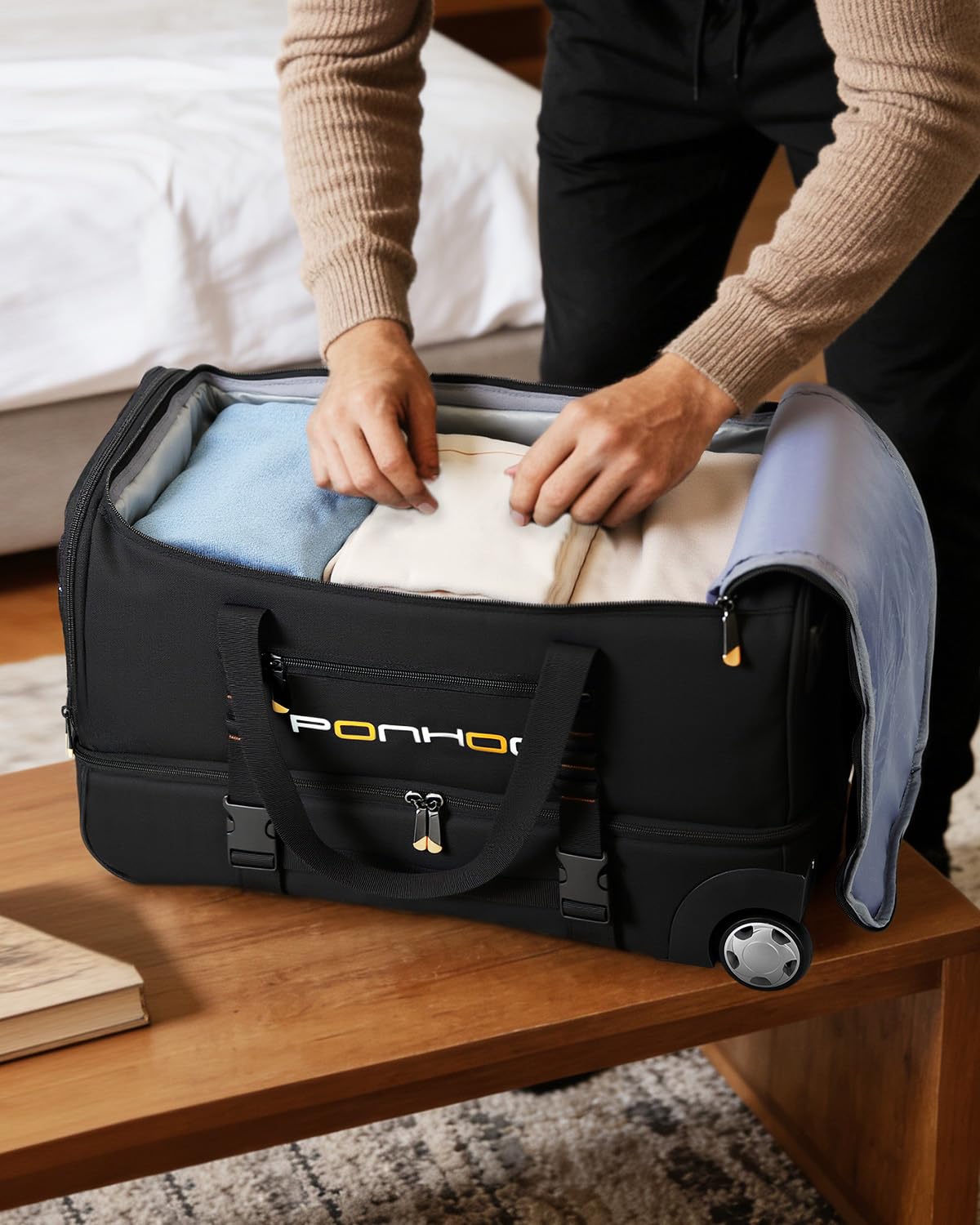 Ponhog Borsone da Viaggio con Ruote - Borsone Trolley con Ruote Impermeabile per Vacanze, 55cm/56cm/65cm