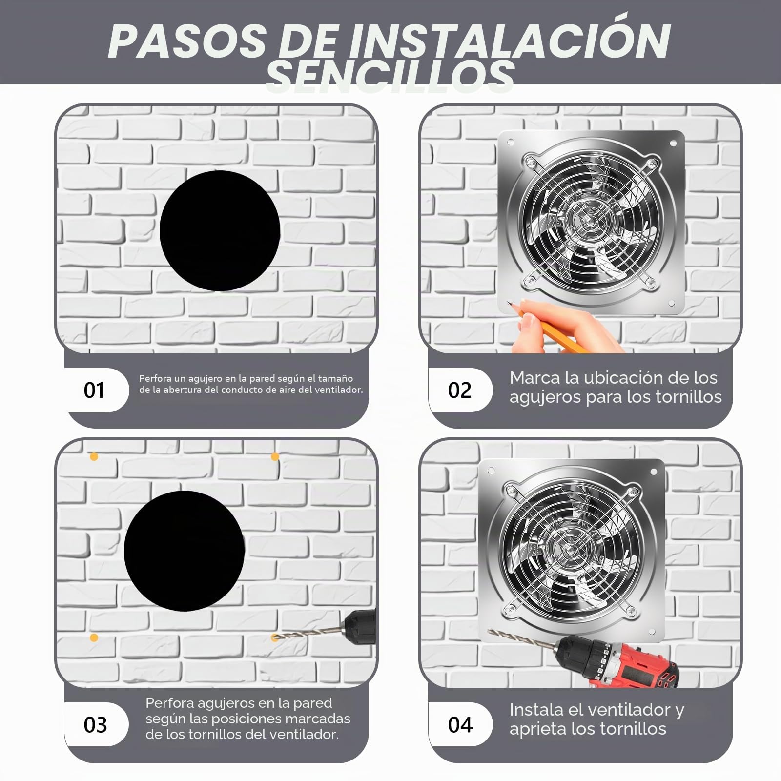 Ventilador extractor de 150 mm para baño silencioso de 525 m³/h, con rejilla de retorno, potente ventilador de pared metálico, mejora la calidad del aire, para cocina, baño, garaje, sótano