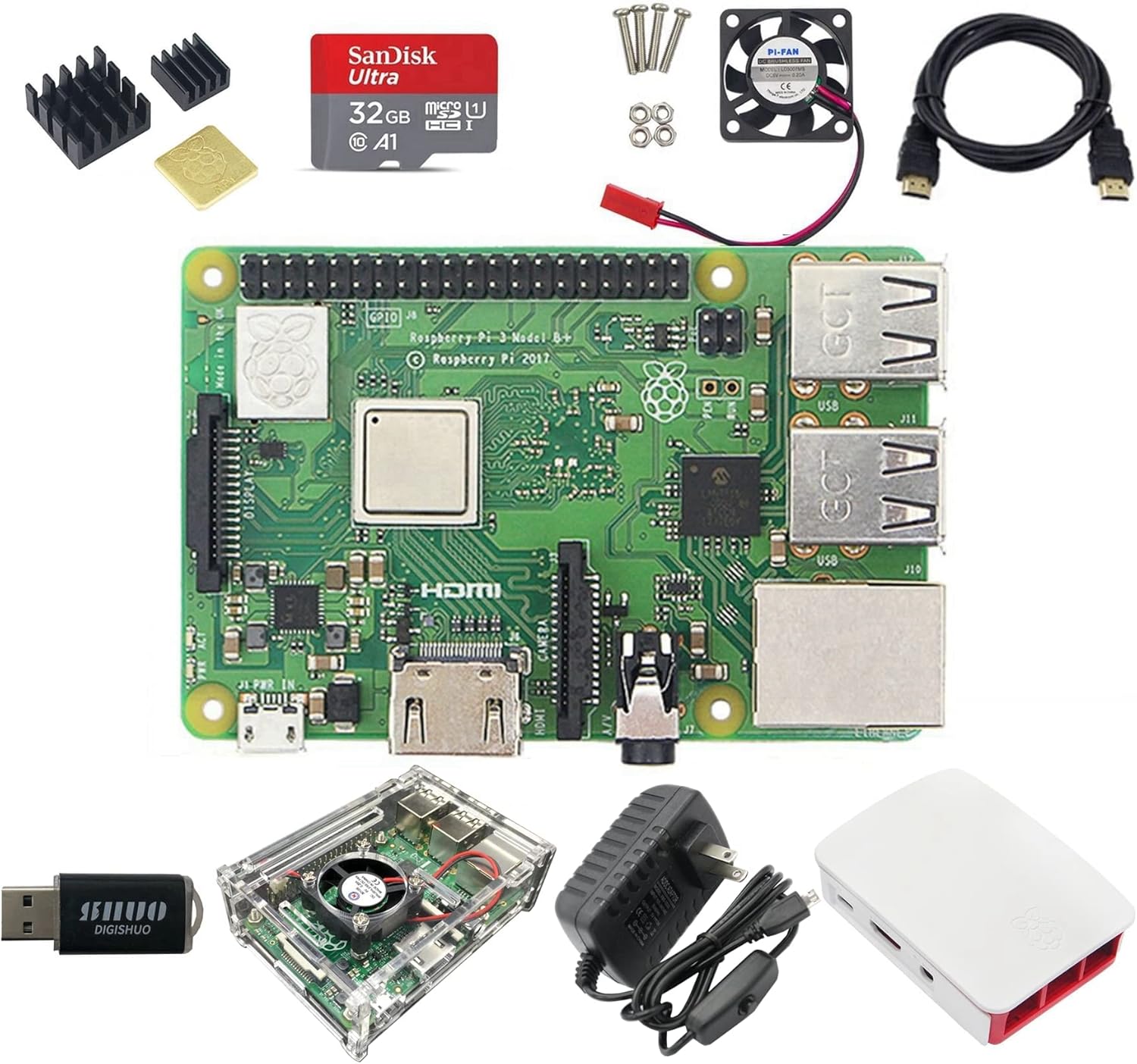 Amazon.com: DIGISHUO 9 in 1 Complete Starter Kit Raspberry Pi 3 Model ...