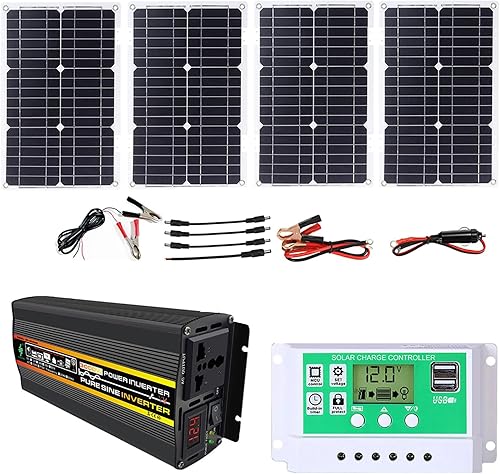 CANEVE Kit de panel solar, panel solar monocristalino plegable impermeable de 100 W e inversor de onda sinusoidal pura de 3000 W, controlador solar
