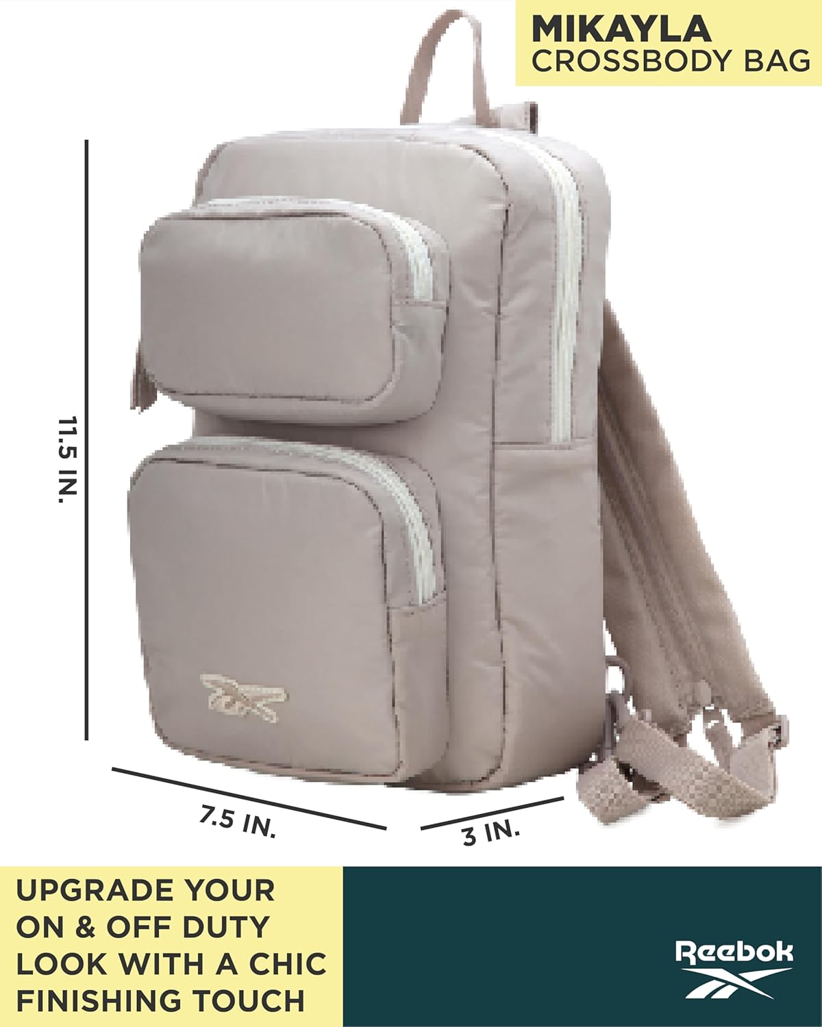 Reebok Unisex Crossbody Sling Bags – Compact Convertible Strap Cross Body Bag Travel Sling Bag - Gym & Travel Essential, Size One Size, Mikayla Stucco - Image 3