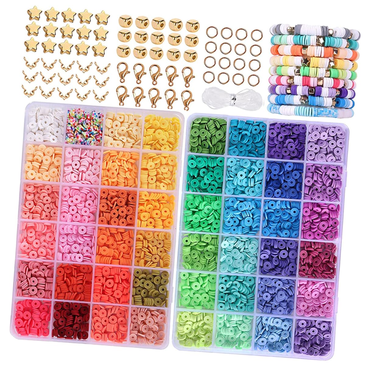LALAFINA Kit fare Braccialetti Perline di Pasta Polimerica Colorata, Set Scatola Portaoggetti, per Gioielli Fai da Te e Attività Manuali Creative