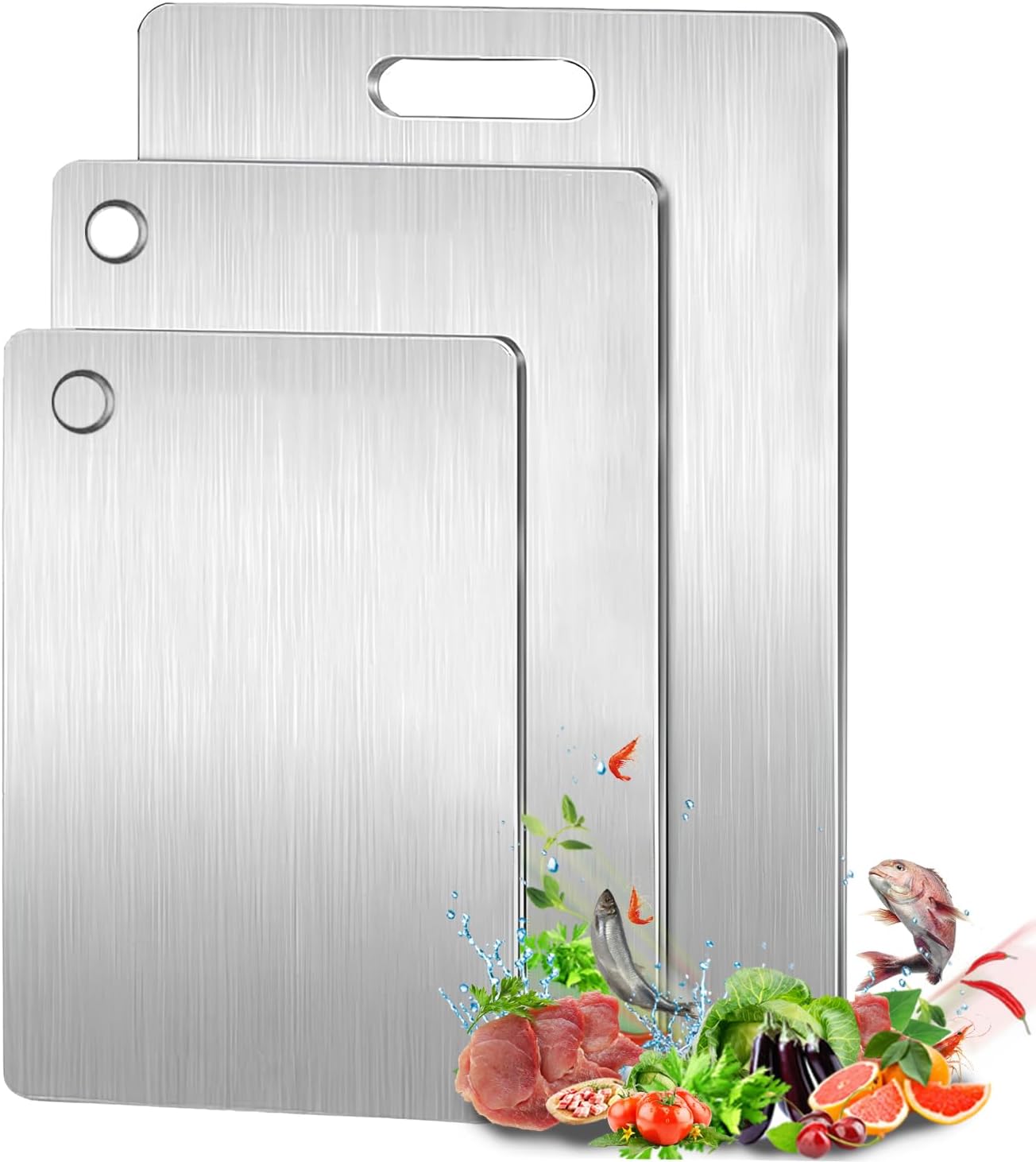 Titanium Cutting Board Set of 3, 100% Pure Titanium Cutting Boards for Kitchen, Non-Toxic Double Sided Food-Grade Chopping Board for Slicing and Dicing Meats, Dishwasher Safe (S+M+L)