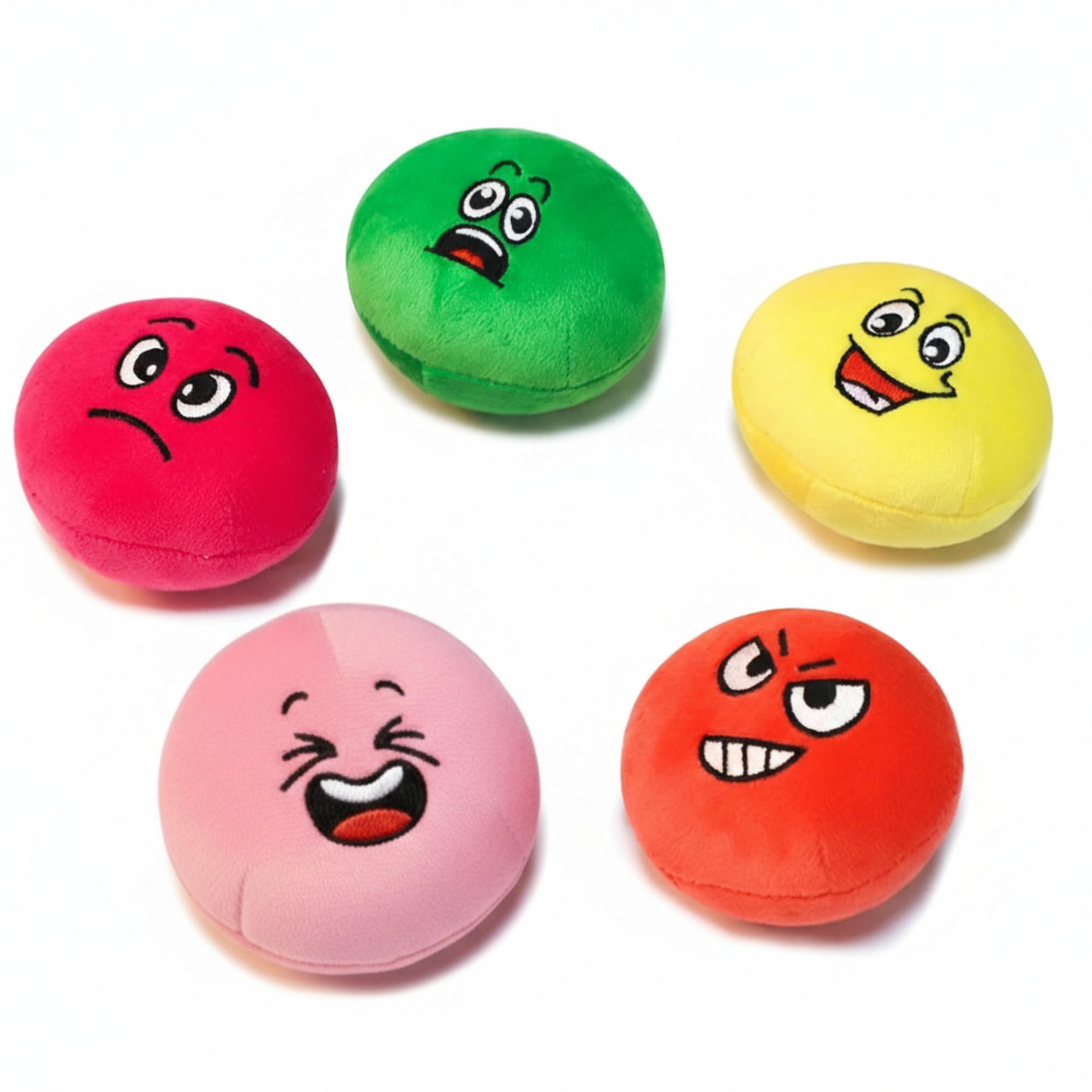 Bestwist Squeaky Dog Toys Set, 3 Inch Soft Plush Dog Ball with Funny Expressions - Gentle Chew Puppy Toys for Small Dogs, Indoor Outdoor Play