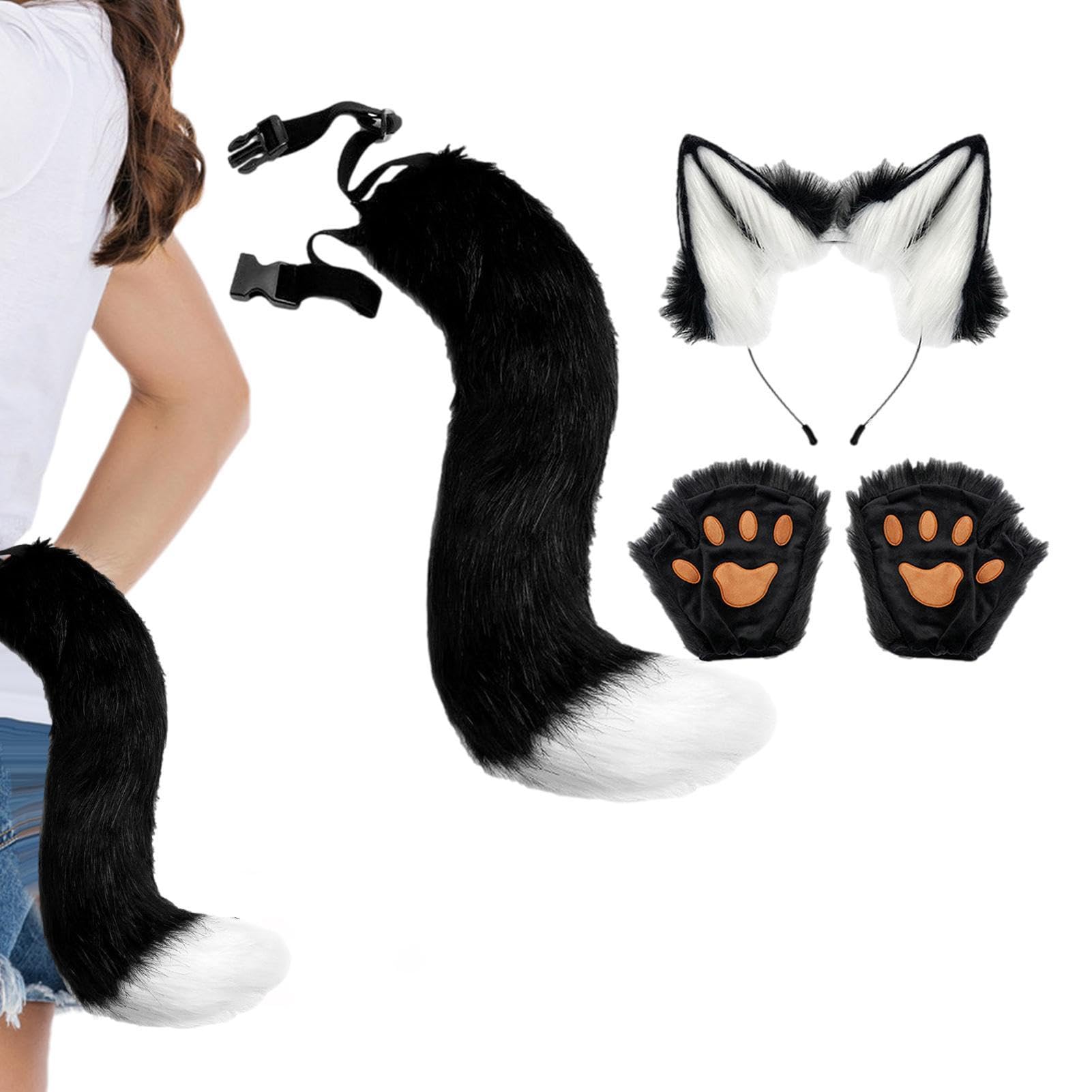 Wolf Stirnband und Schwanz Halloween Frauen Wolf Cosplay Requisiten | Rollenspiel Tier Schwanz Ohren Stirnband für Mottopartys, Maskenbälle, Bühnenaufführungen, Festivals und Events