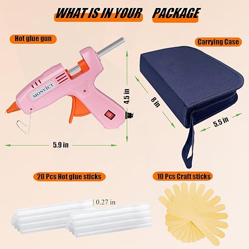 Miniatura 5 de MONVICT Kit de pistola de pegamento caliente, mini pistola de pegamento rosa con estuche de transporte, 20 barras de pegamento de alta calidad, 10