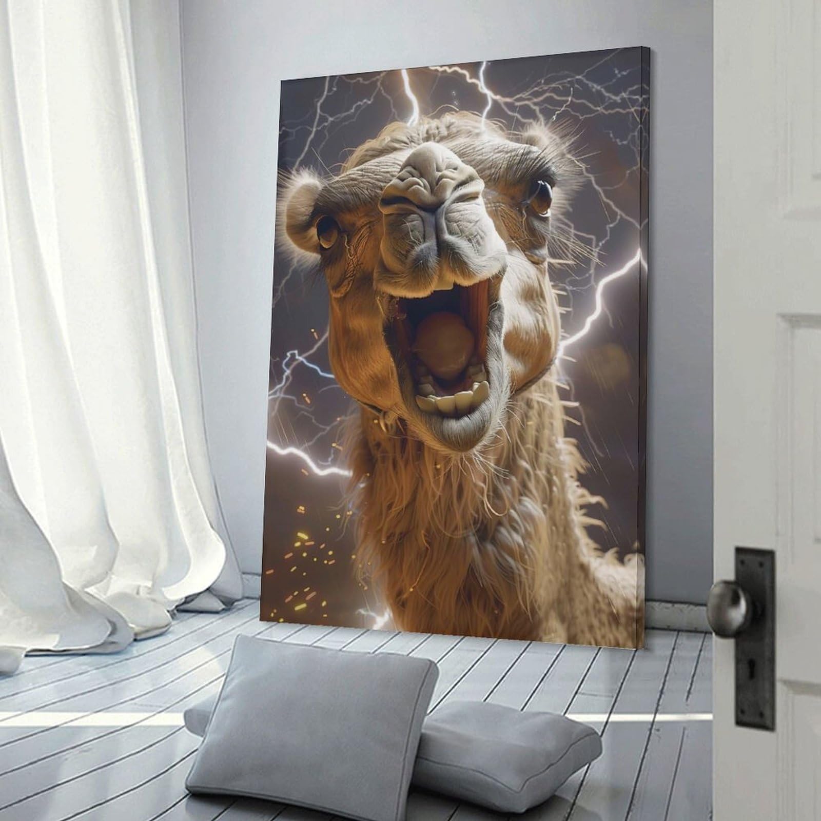 Junmoney Camel Lightning Canvas Wall Picture 12x18inch(30x45cm), for Contemporary Homes, Apartments Or Offices, Wall Decor with Flexible Room Appeal