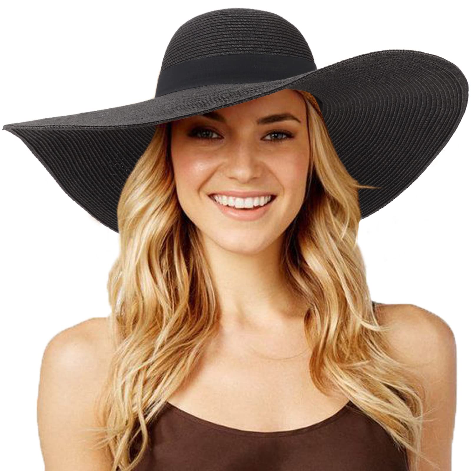DRESHOW Sombrero Paja Mujer Plegable Verano Sombrero Verano Sombrero ala Ancha Mujer Sombrero de Playa Plegable UPF 50+