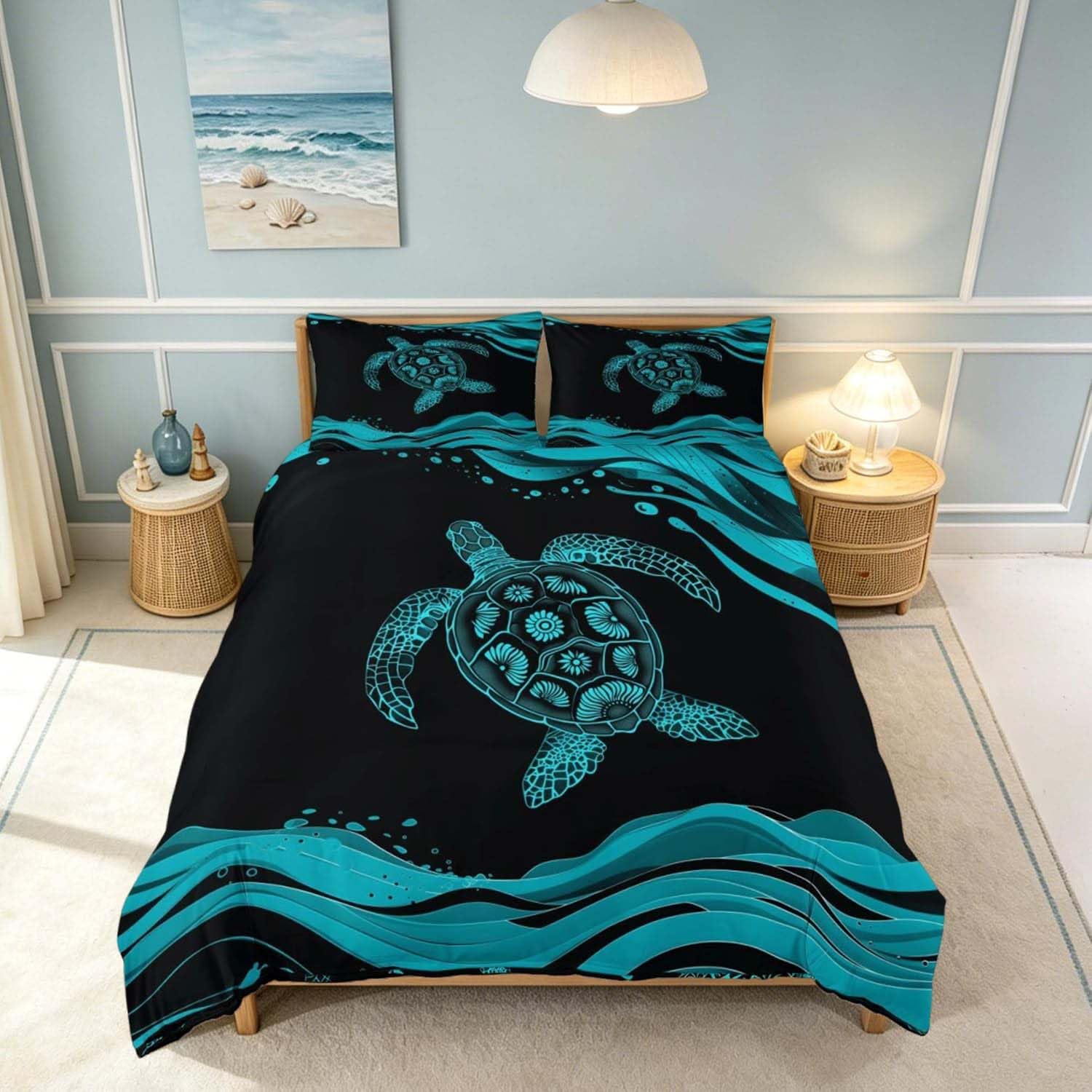 Homemissing Reptile Tortoise Duvet Cover Set Single Size for Kids Boys Girls Sea Turtle Bedding Set Ocean Sealife Duvet Cover with 1 Pillowcase Coastal Bedding — image 1