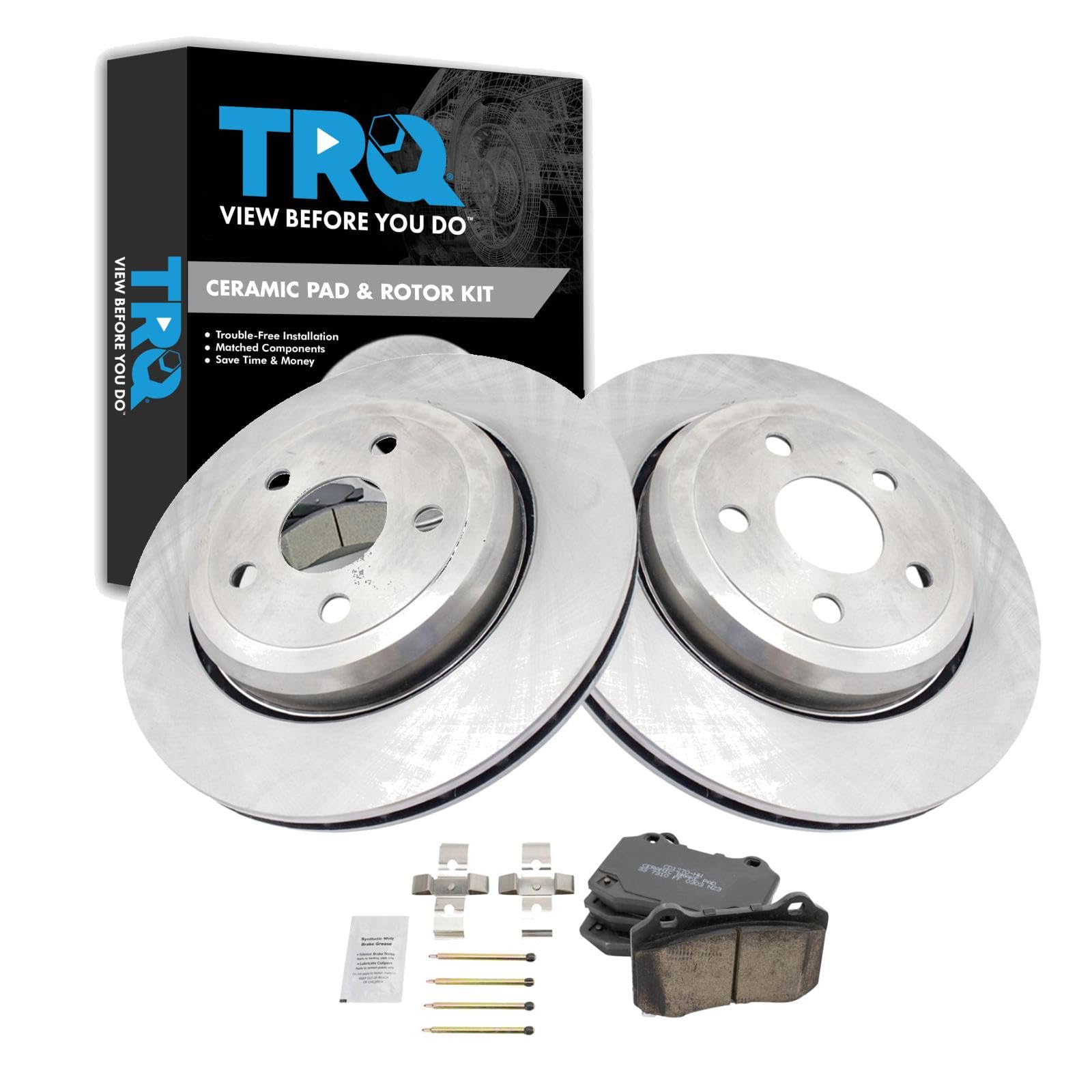 TRQ Rear Brake Pad and Rotor Set Ceramic Compatible with 2012-2019 Jeep Grand Cherokee 2019-2023 Dodge Durango