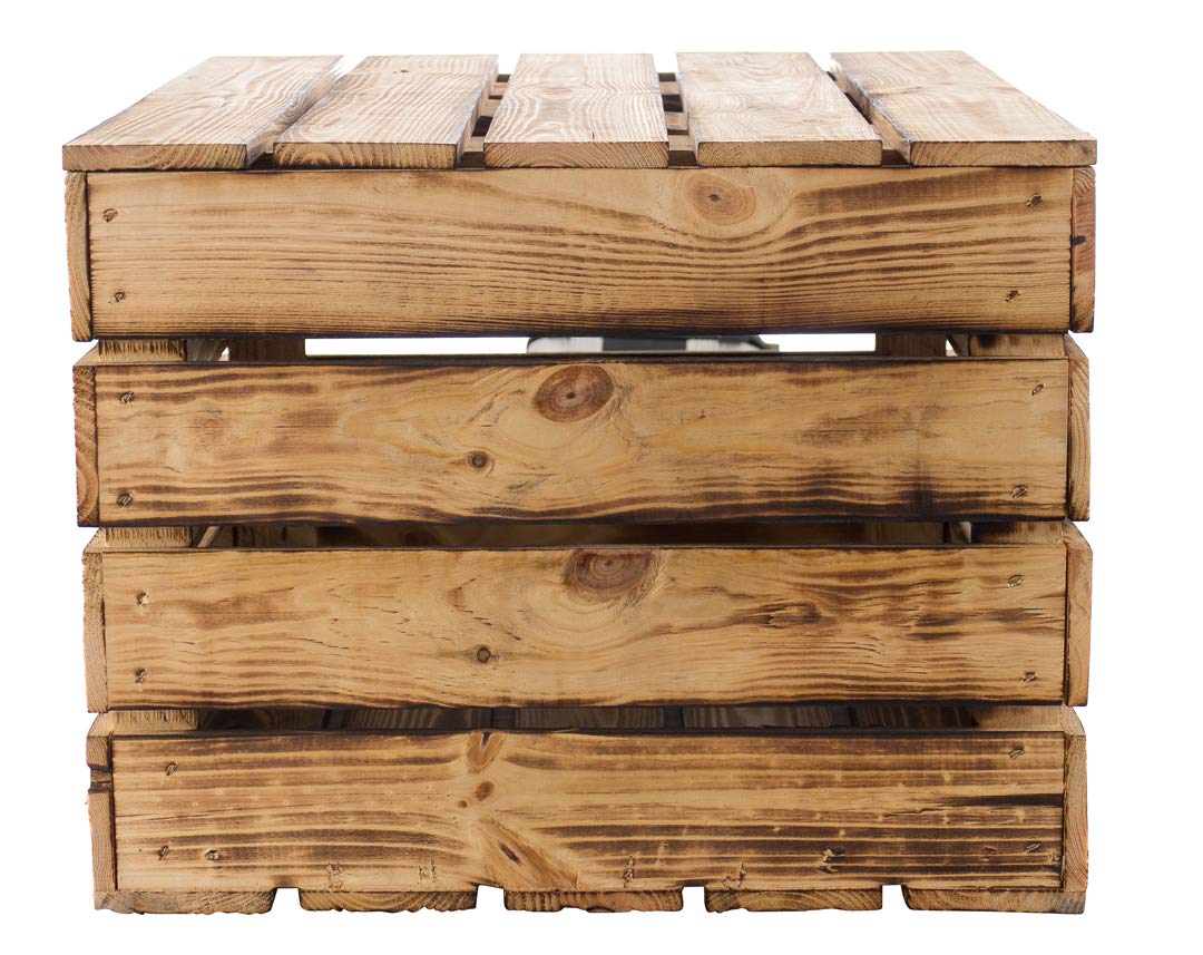 Baúl de madera flameada con espacio de almacenamiento, baúl, baúl, pasillo, dormitorio, salón, diseño rústico, tamaño pequeño, 48 x 36 x 28 cm