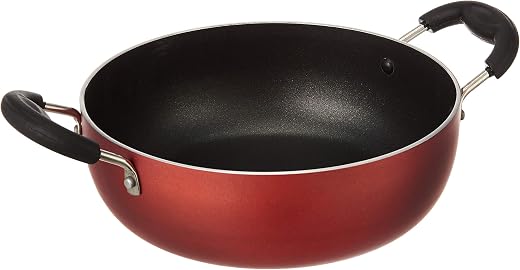 Amazon Brand - Solimo - Non-Stick Kadhai (22 Cm, Induction And Gas Stove Compatible, 3 Coat, 3 Mm Thickness) 2 -Way Non-St...