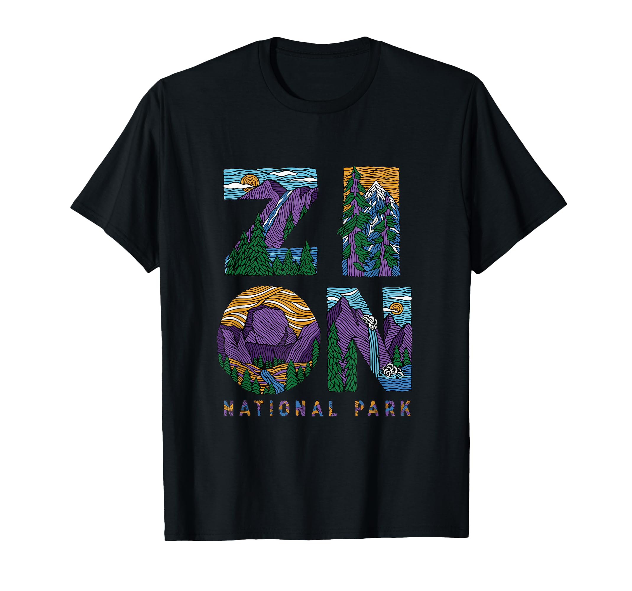 Zion National Park Utah Unique Lettering Nature Wonders T-Shirt