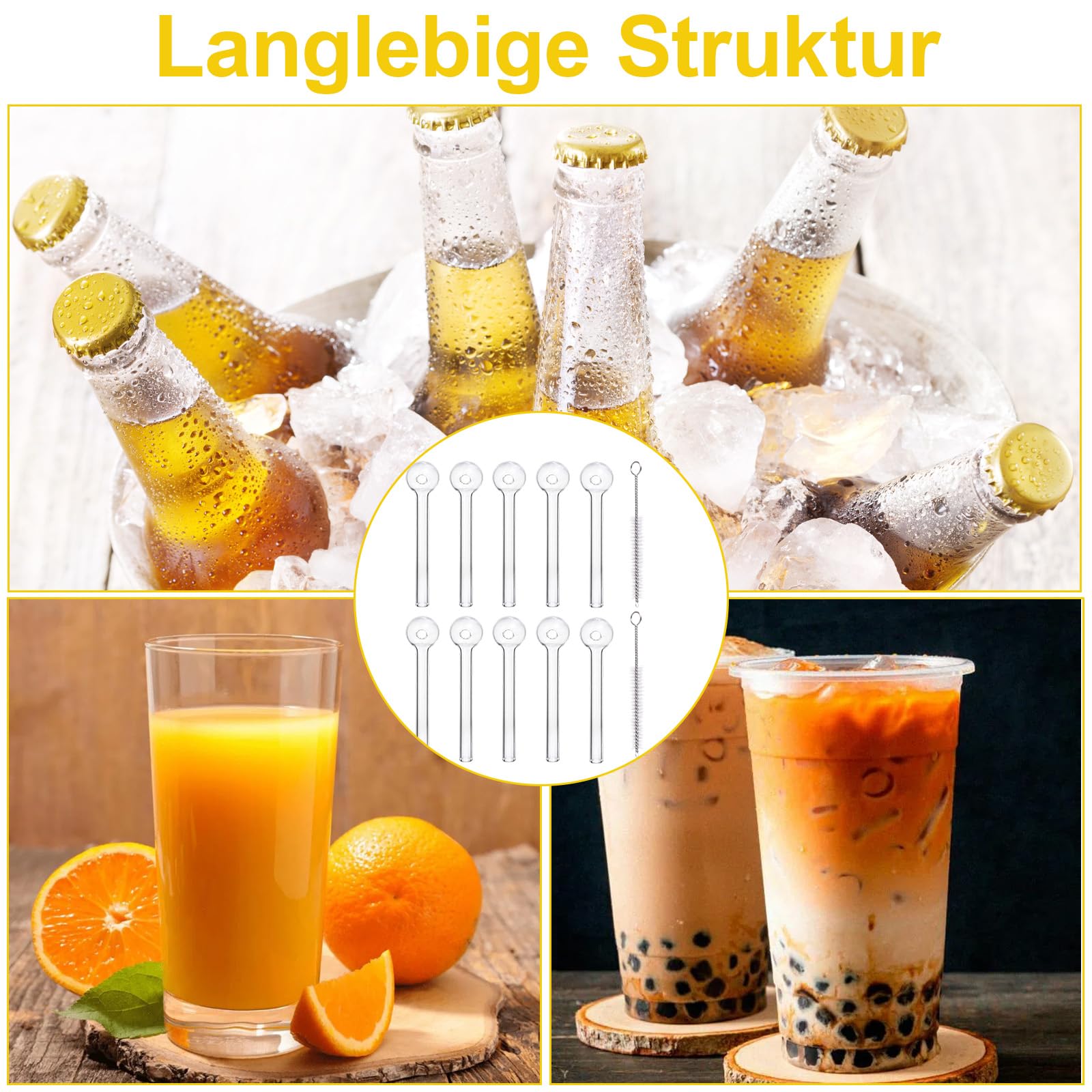 Glaspfeife Crystal, Ölpfeife Für Gras Mit Reinigungsbürsten, Hochwertige Borosilikatglas Röhre, 12-teiliges Set Mit 10 Glasbehältern Und 2 Reinigungsbürsten, Langlebiges Design Für Verschiedene Anwend