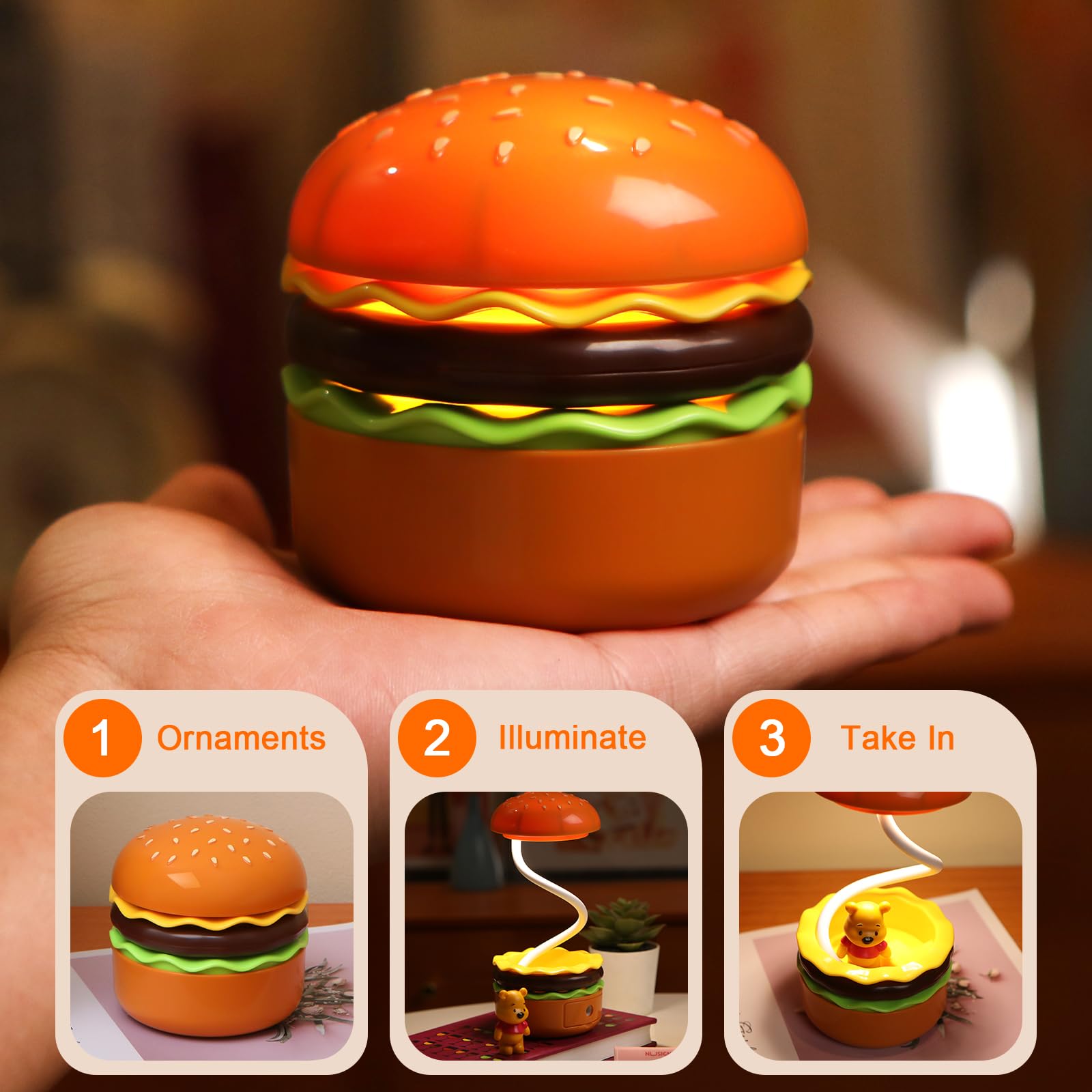 Jasilon Hamburger Night Lamps,Reading Lamp LED Desk Lamp Portable