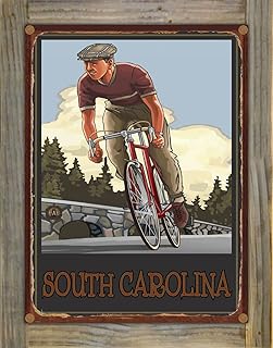 South Carolina Downhill Biker Flat Rustic Metal Print on Reclaimed Barn Wood from Travel Artwork by Artist Paul A. Lanquist 8.5" x 11.5"