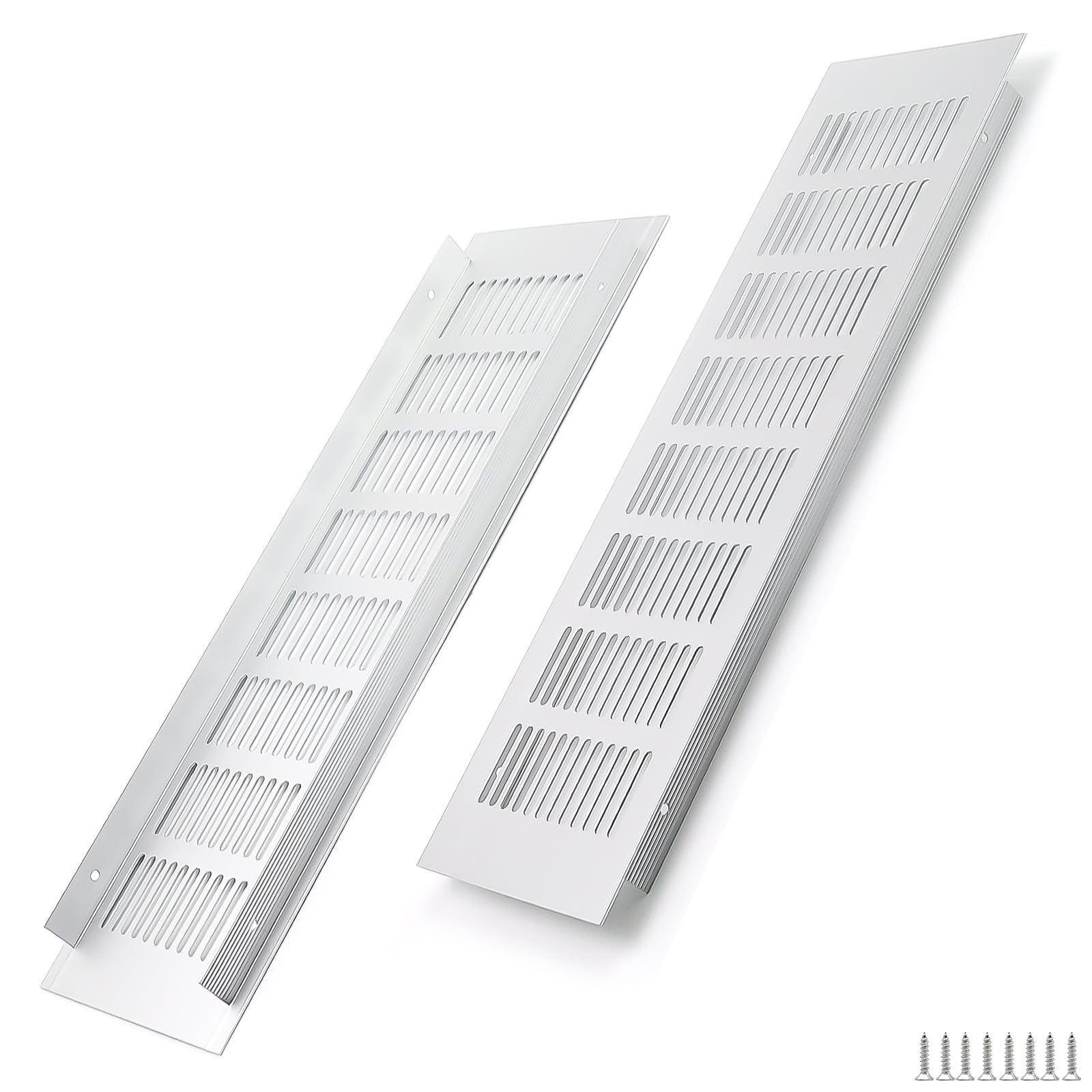 WJUAN 2 Pieces Aluminum Ventilation Grille 350x100mm Silver Rectangular - Ventilation Grille for Cabinets, Bedrooms & Doors