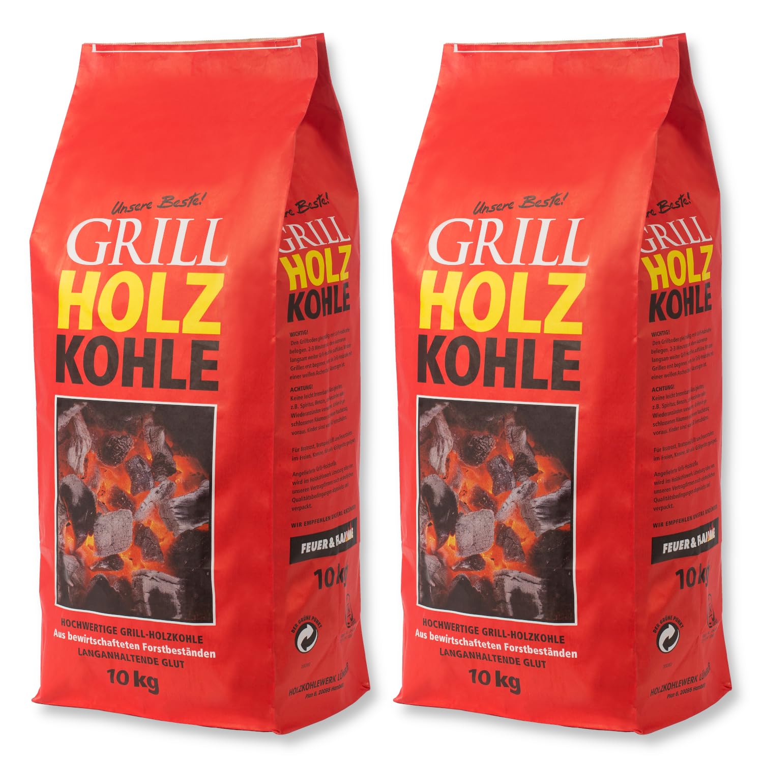 20kg Premium Holzkohle Unsere Beste 100% Made IN Germany Grillkohle Grillbriketts für Kugelgrill Holzkohlegrill Smoker Briketts Grill Kohle