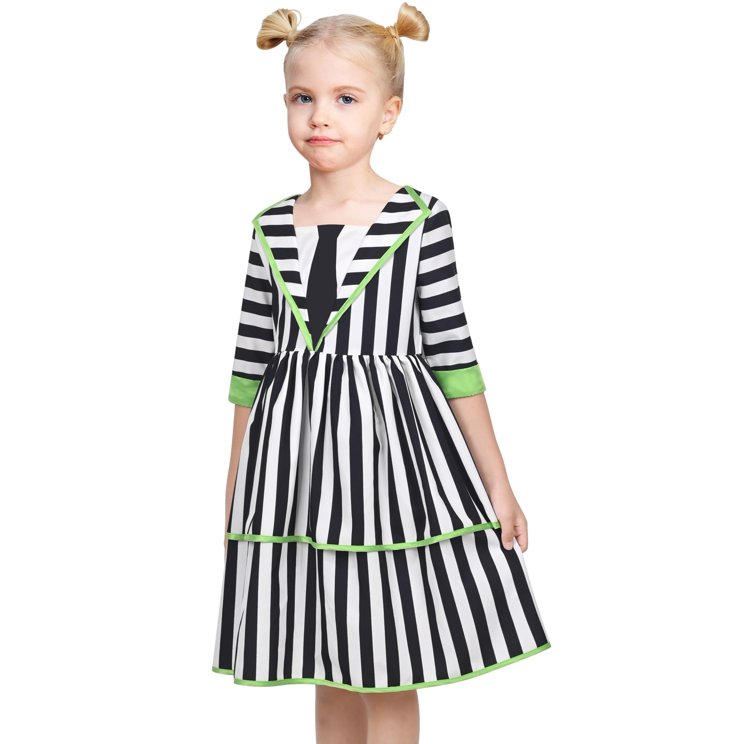 Sunny Fashion Girls Dress Black White Striped Gothic 1950s Retro Tiered Halloween Age 12 Years, Black Striped - Image 3