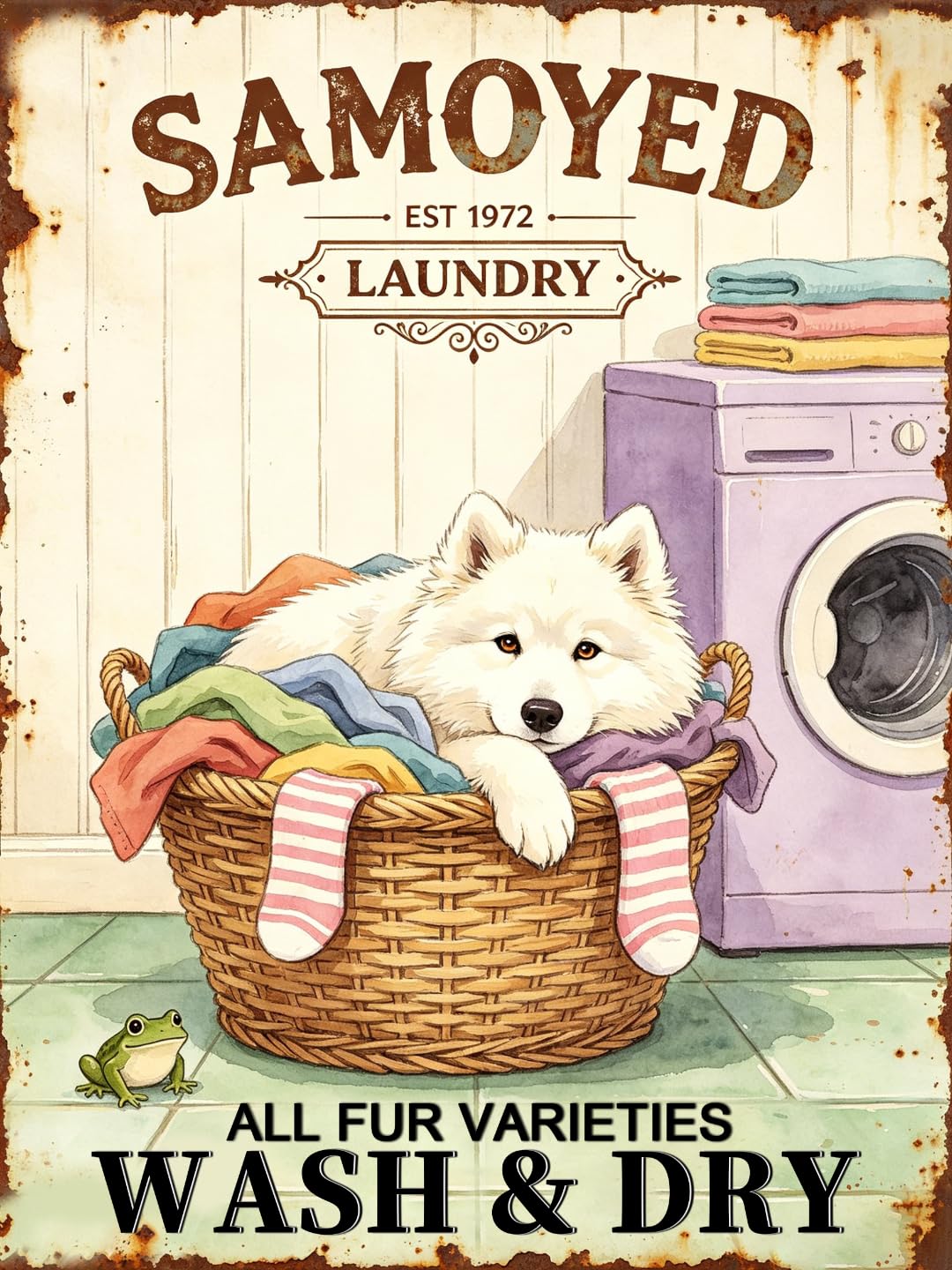 Vintage Samoyed Dog Laundry Tin Sign 30x43cm