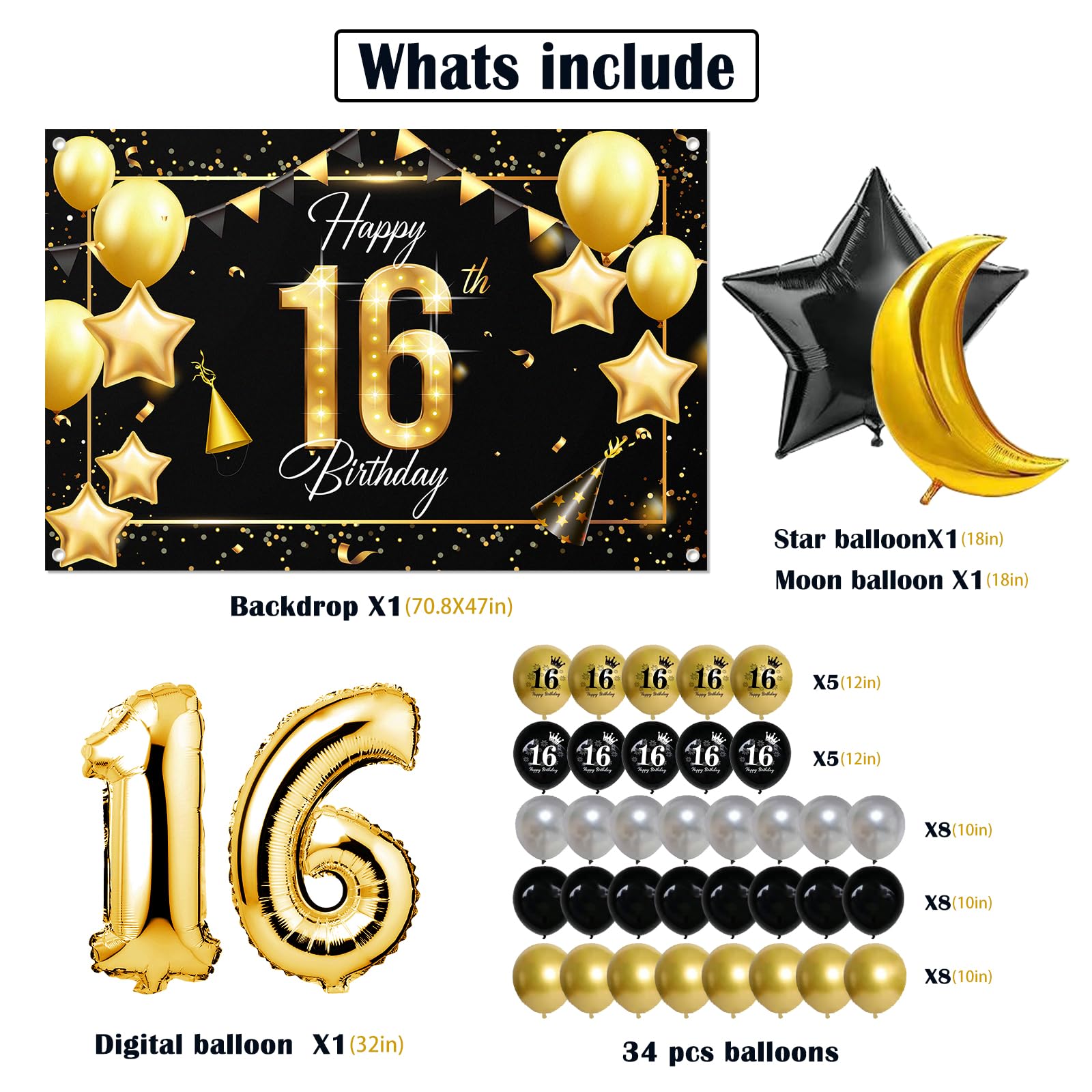 Happy 16th Birthday Red And Black Balloons Confetti Banner
