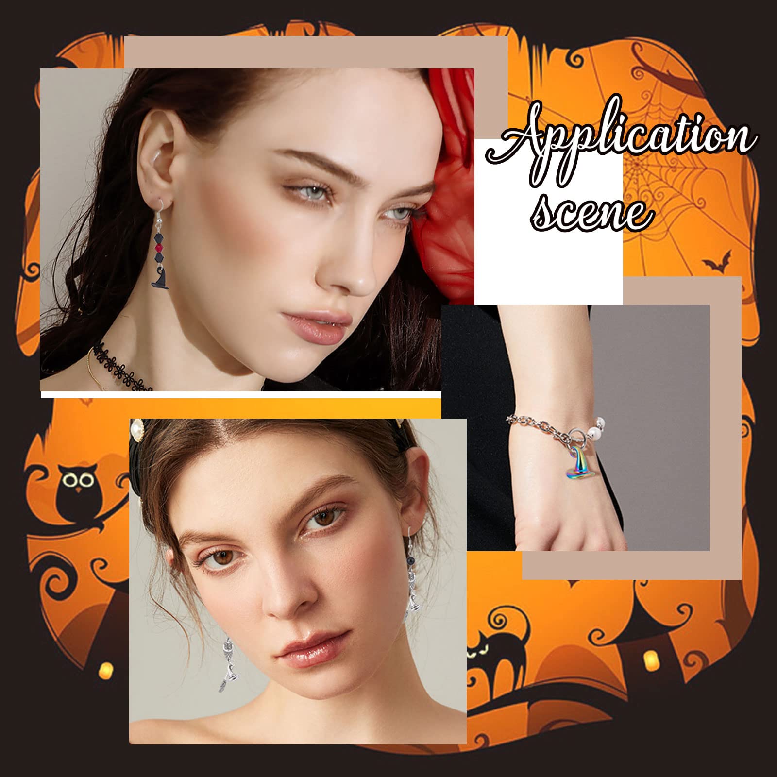 Amazon | SUNNYCLUE 60個3色 ハロウィン チャーム 合金 魔女 帽子 