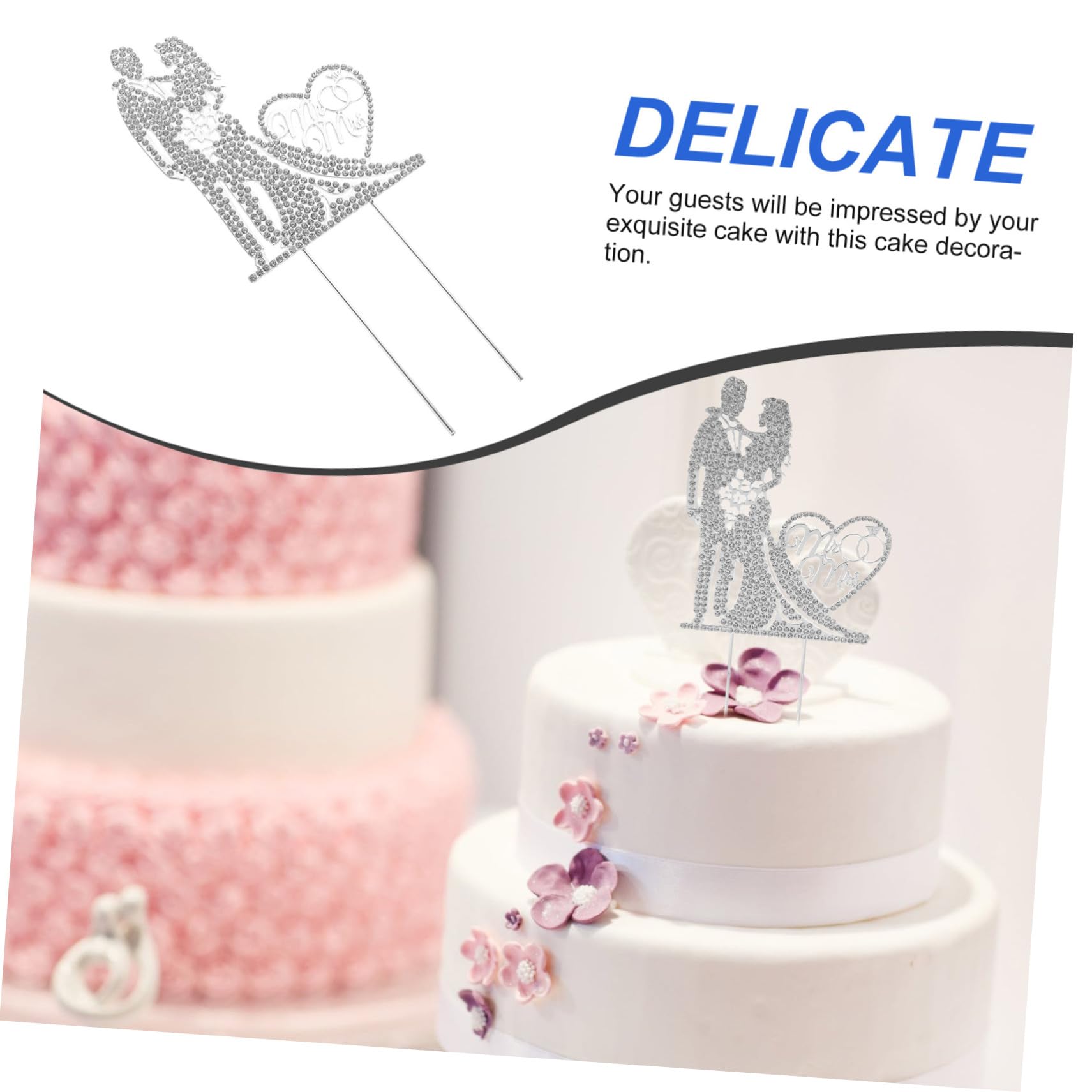 VICASKY 5 Stück Mr Mrs Cake Pick Hochzeitstorte Deko Silber Hochzeitskuchendeko Brautpaar Tortentopper für Hochzeitsfeier Dessert Party
